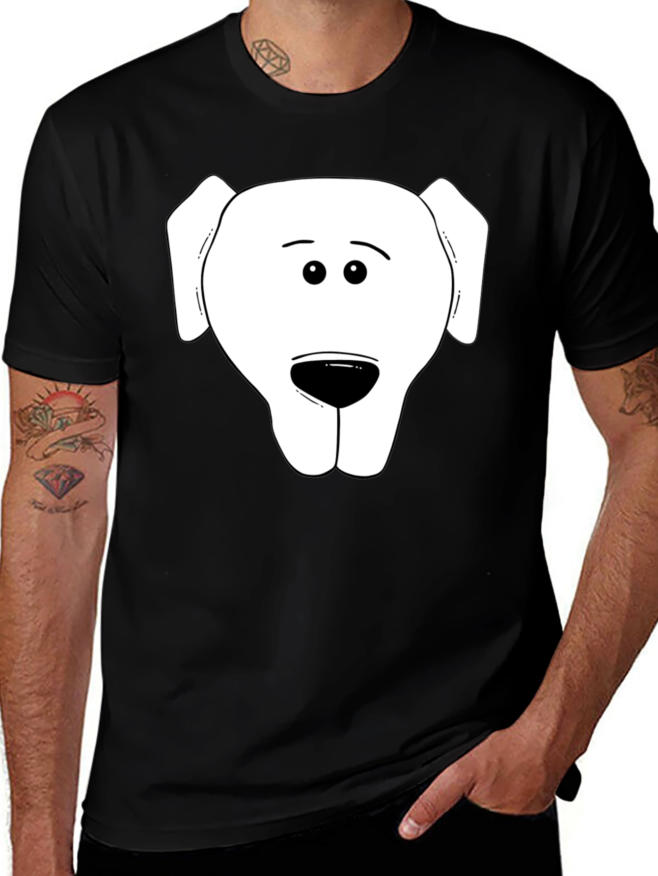 Dog Face Graphic Tee - Black Casual T-Shirt