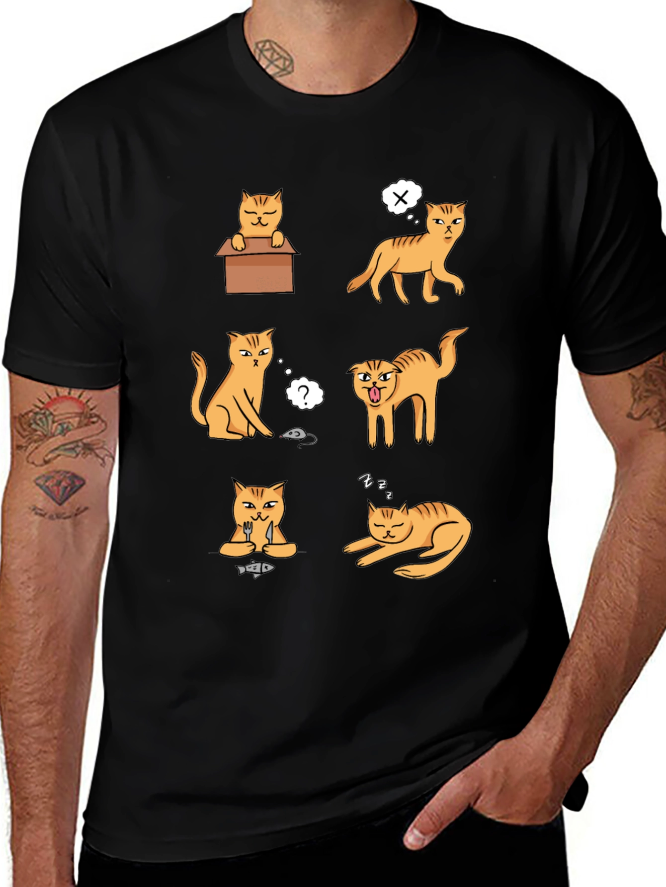 Funny Cat Graphic T-Shirt - Black