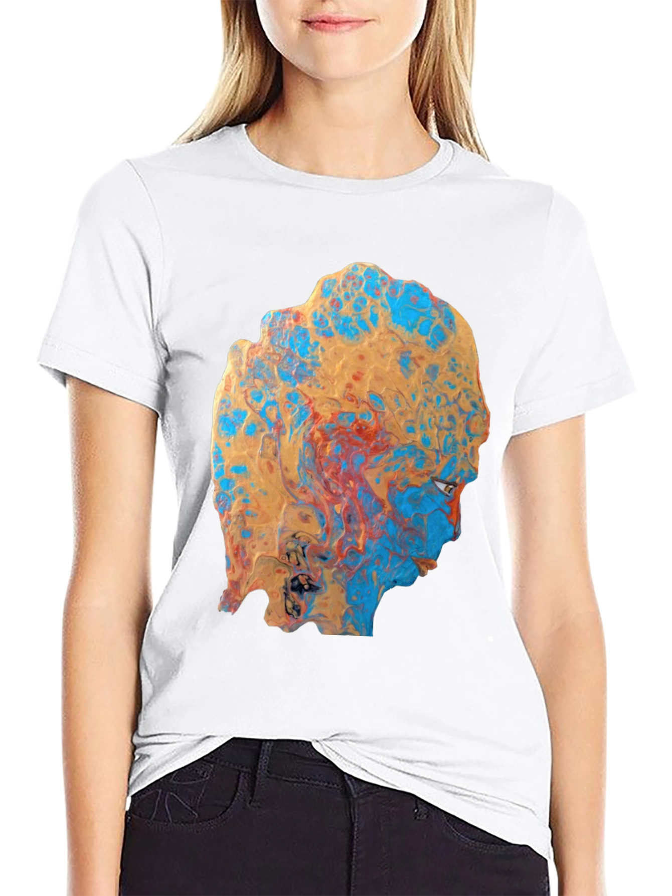 Abstract Face Print Black T-Shirt