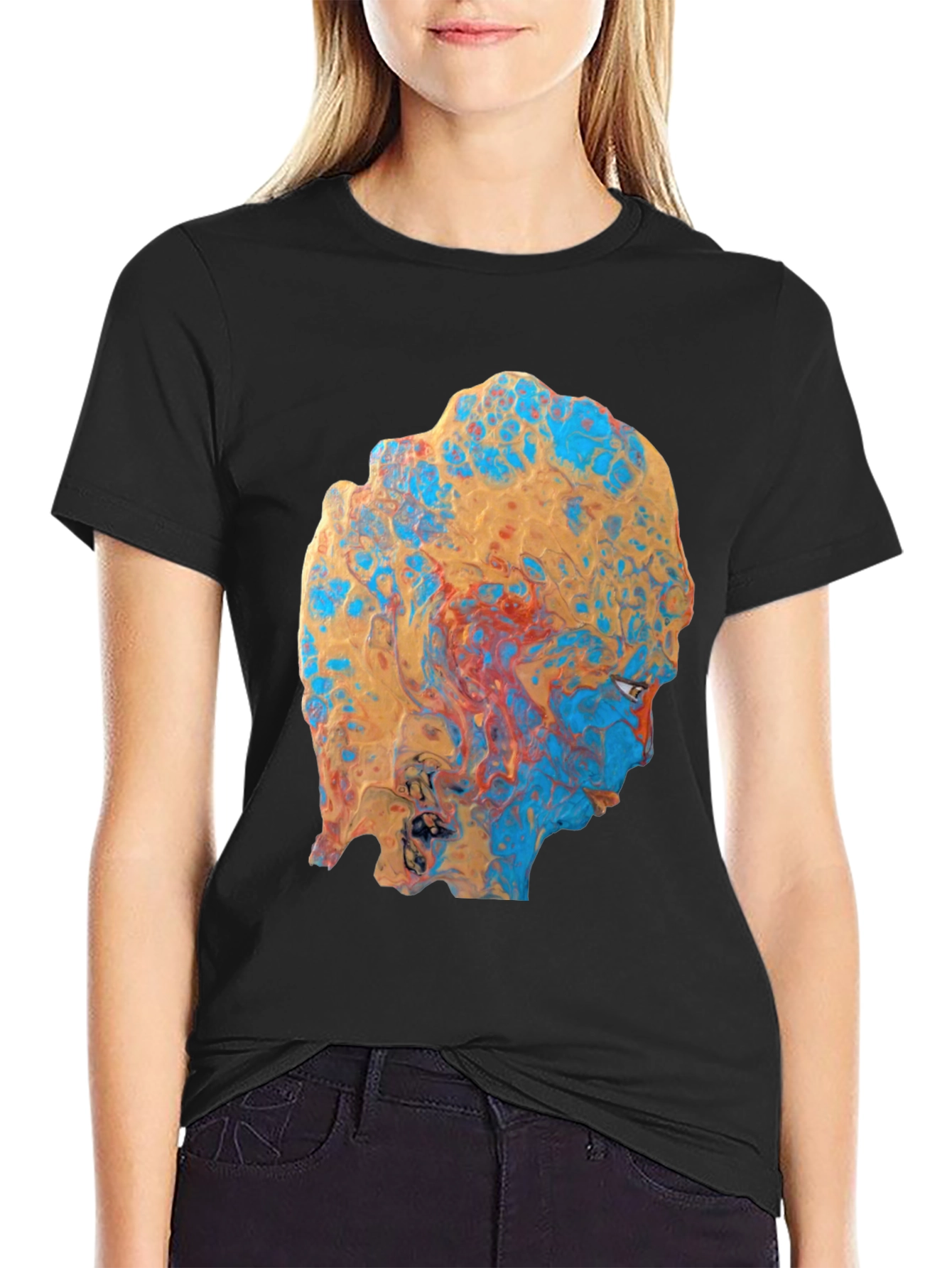 Abstract Face Print Black T-Shirt