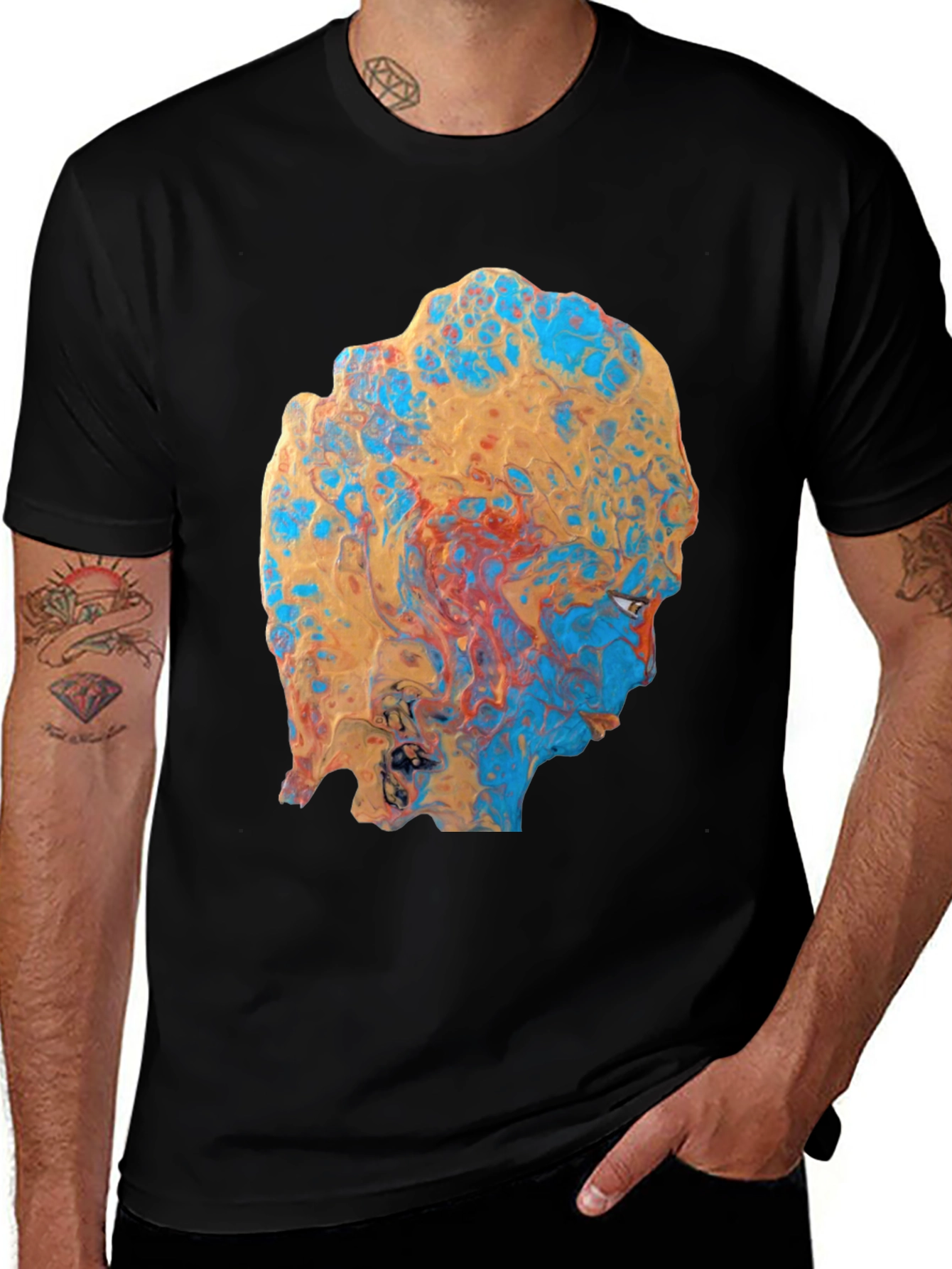 Abstract Face Print Black T-Shirt