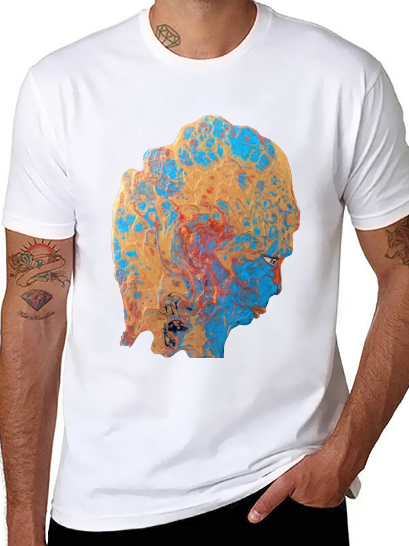 Abstract Face Print Black T-Shirt