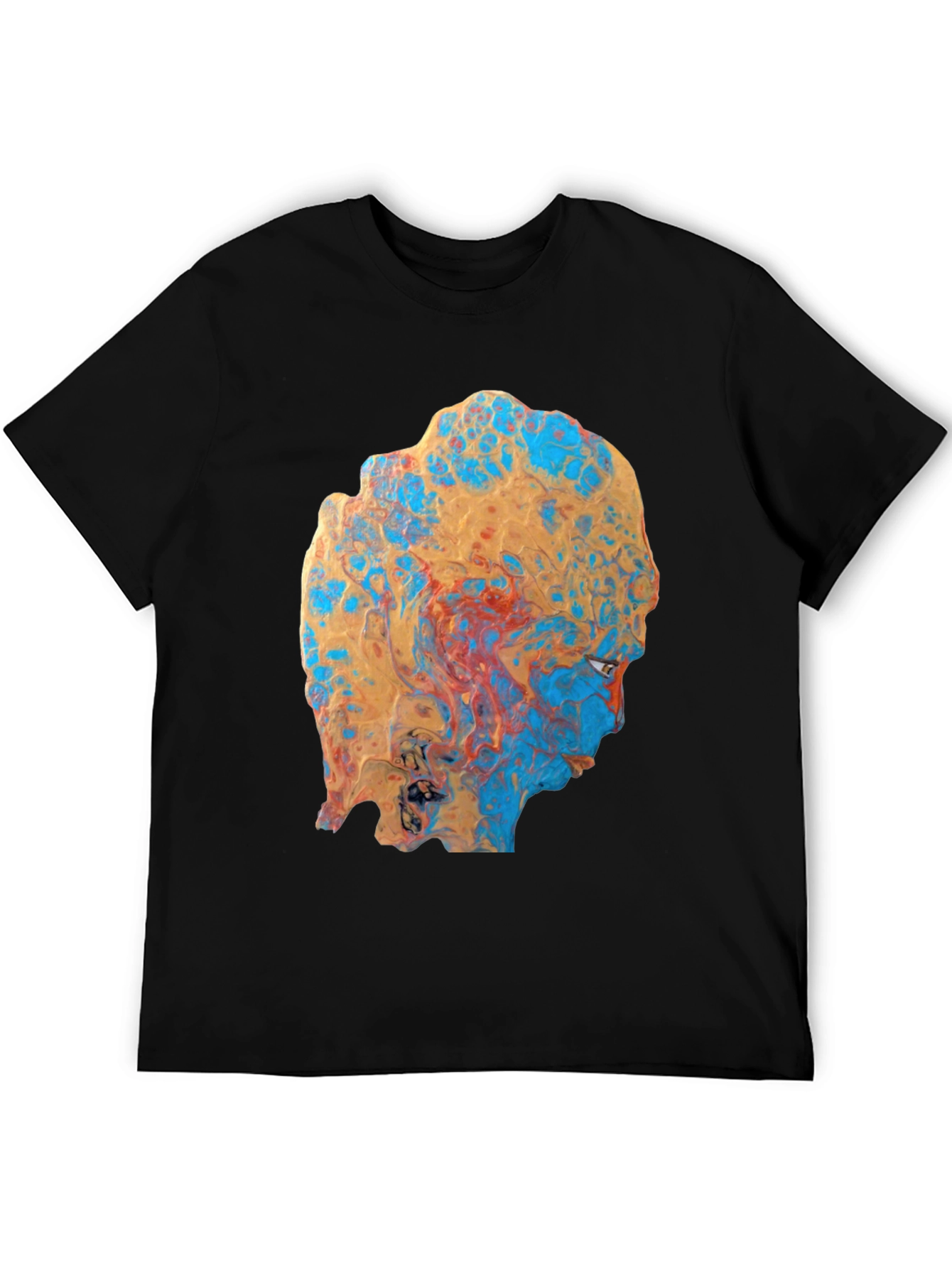 Abstract Face Print Black T-Shirt