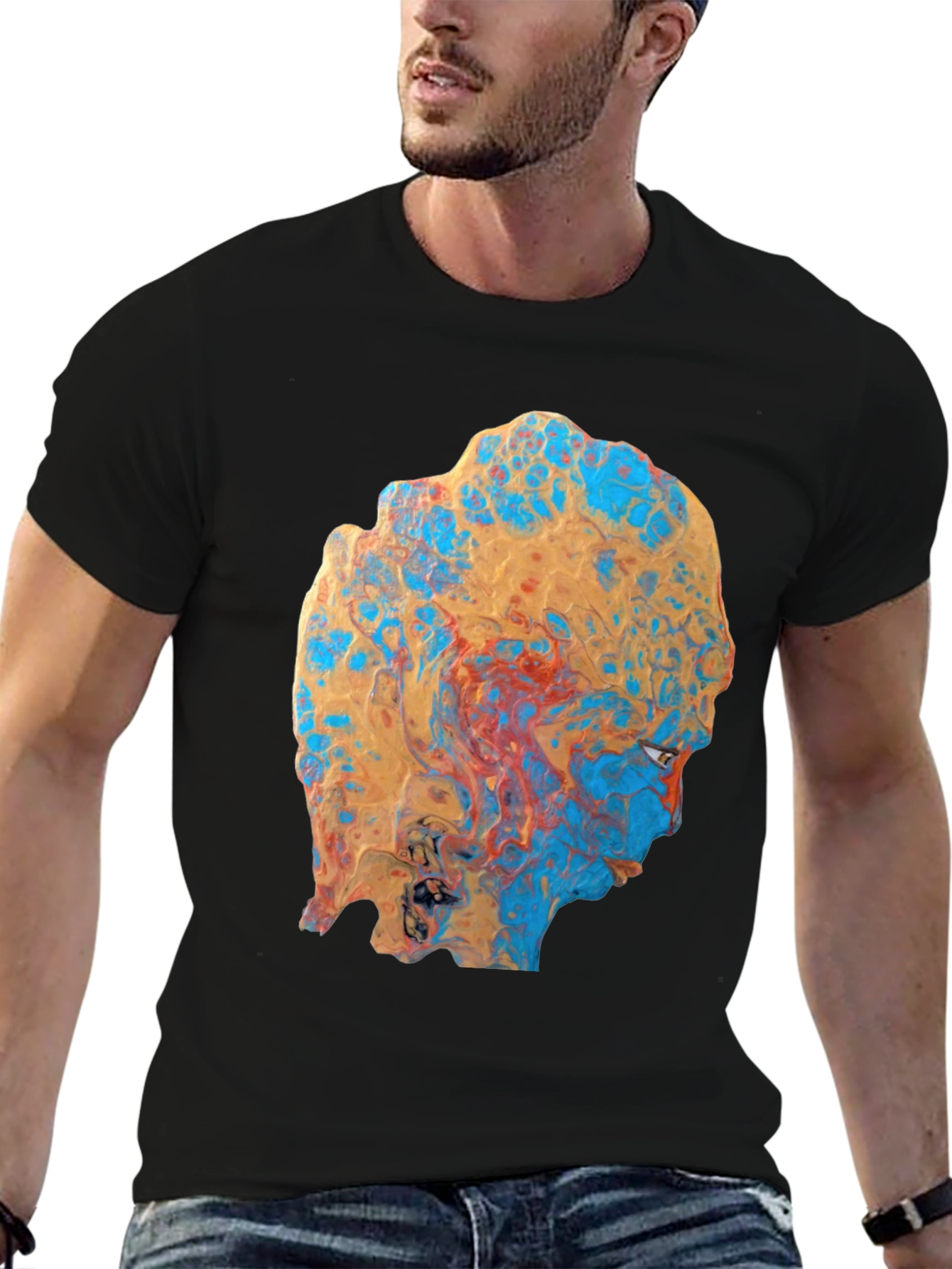 Abstract Face Print Black T-Shirt