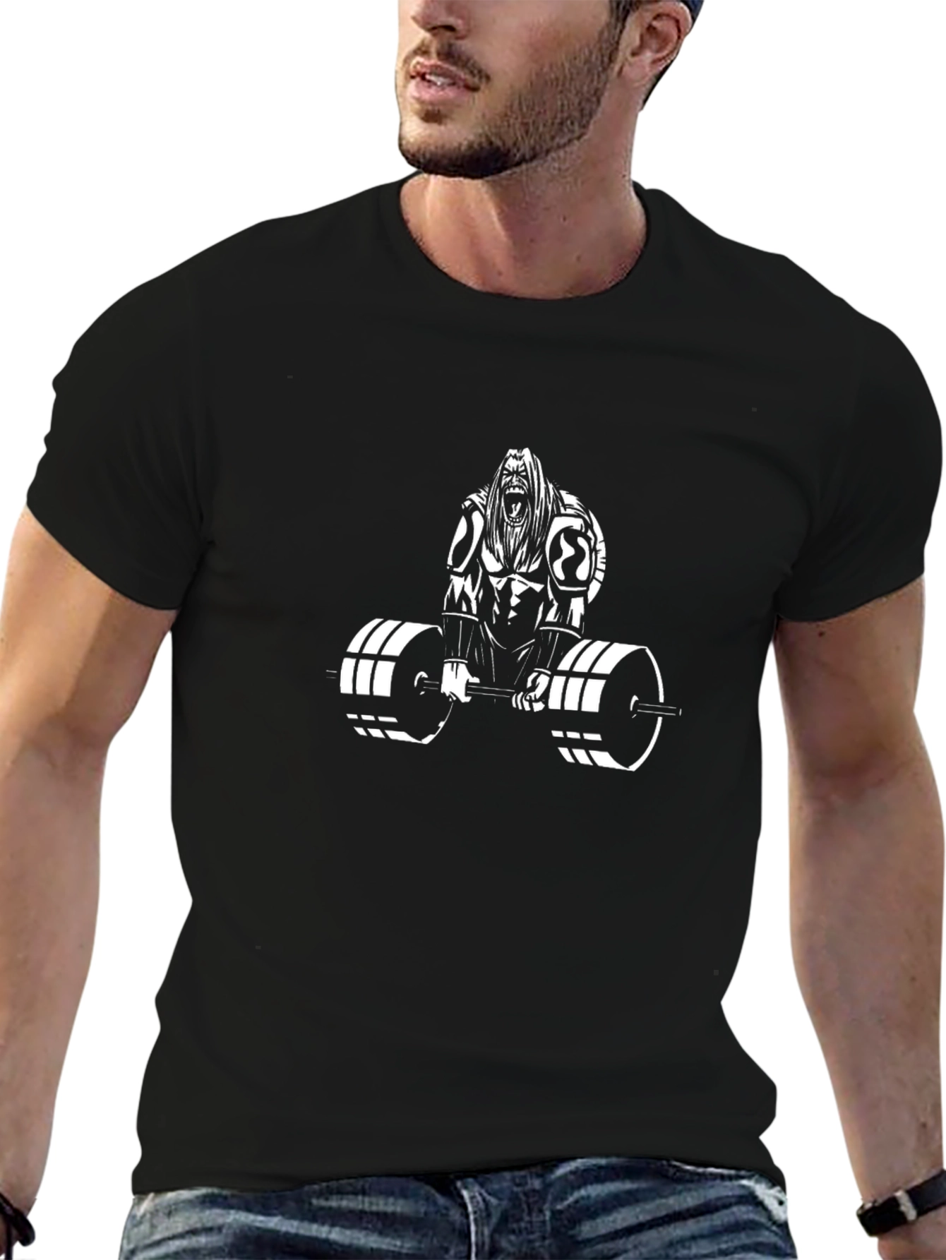 Graphic Print Black T-Shirt - Weightlifting Design