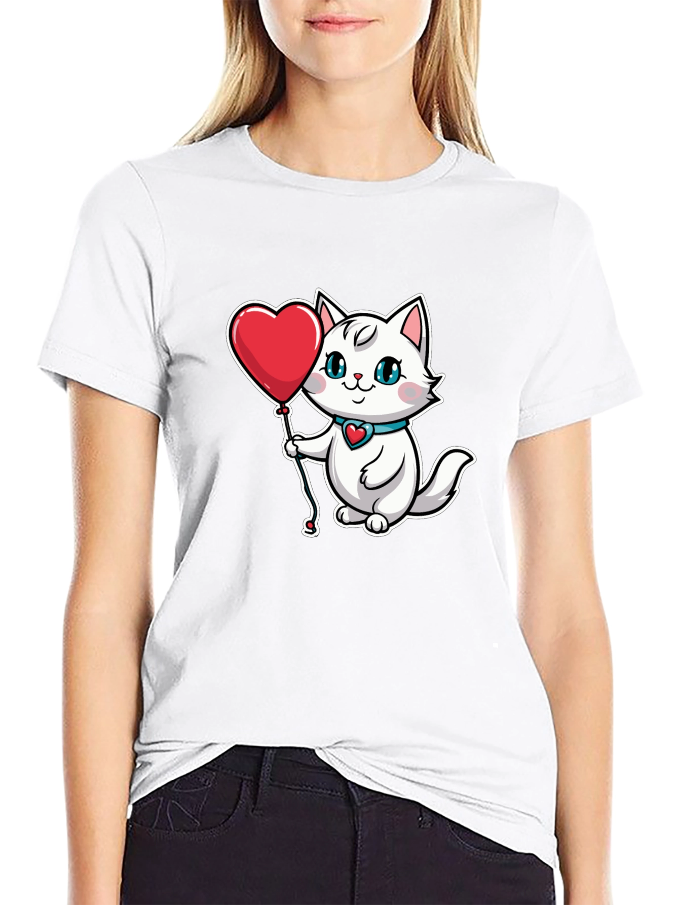 Cute Cat with Heart Balloon T-Shirt