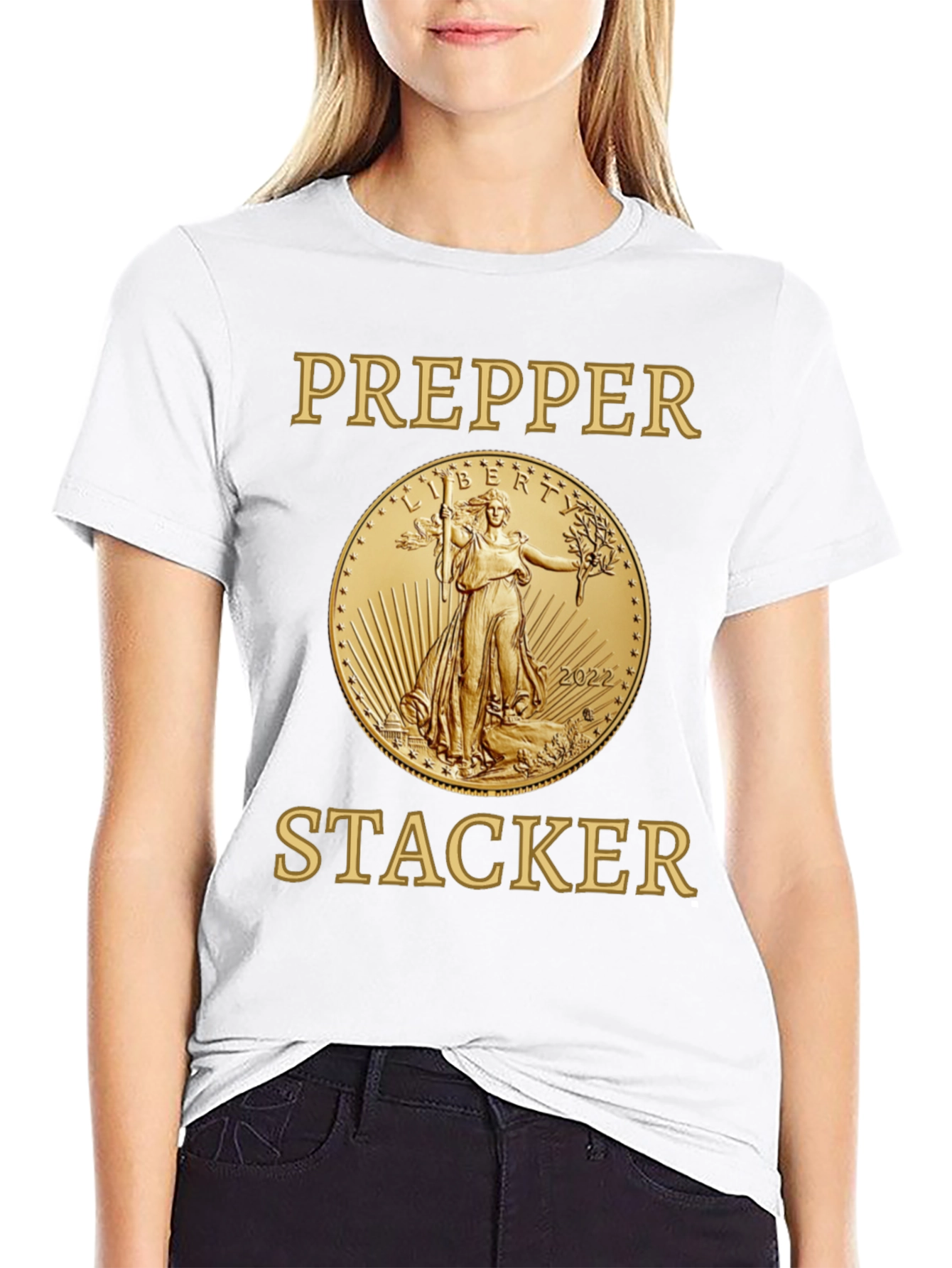 Prepper Stacker T-Shirt Gold Coin Liberty