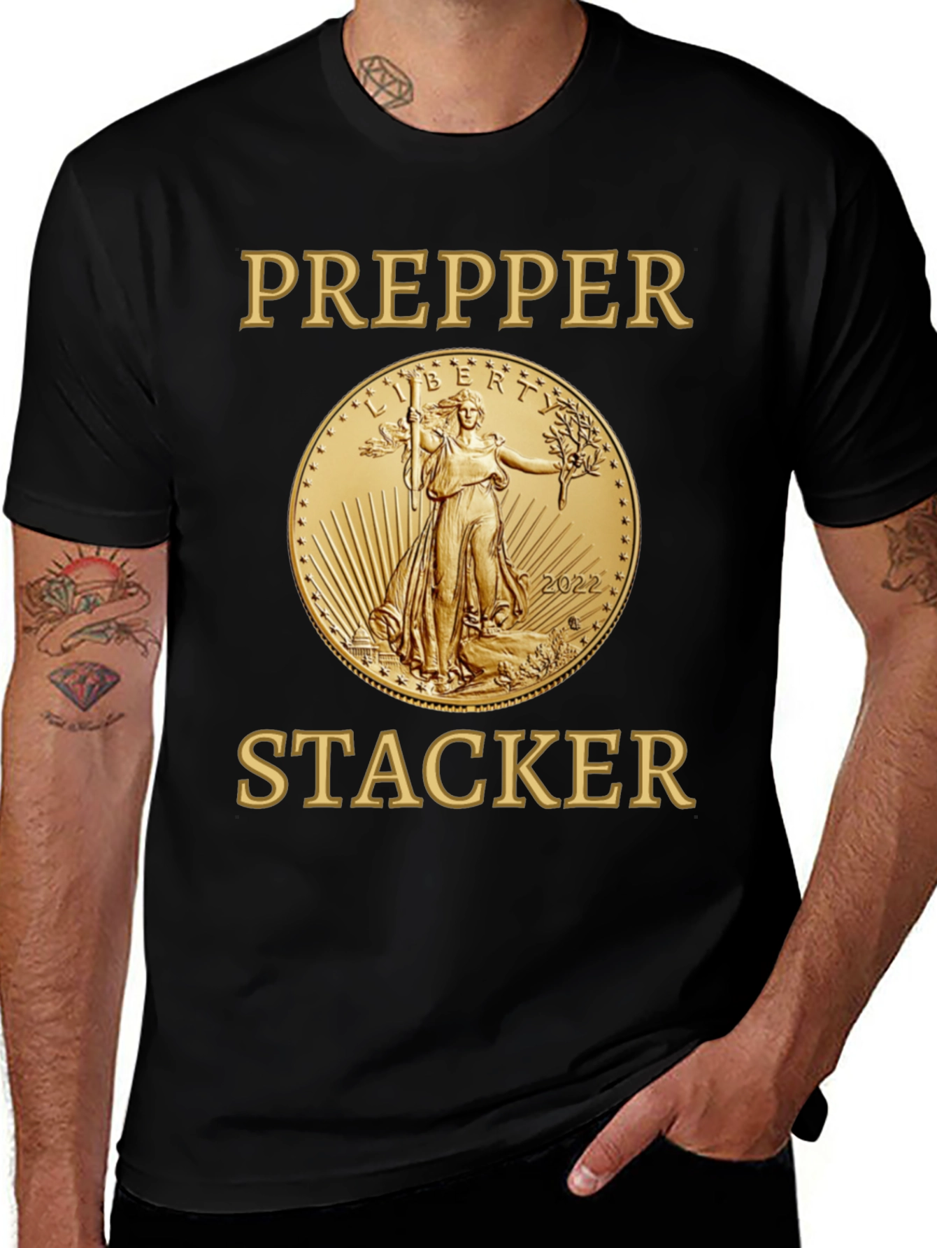 Prepper Stacker T-Shirt Gold Coin Liberty