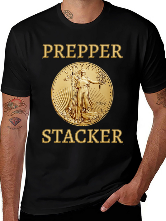 Prepper Stacker T-Shirt Gold Coin Liberty