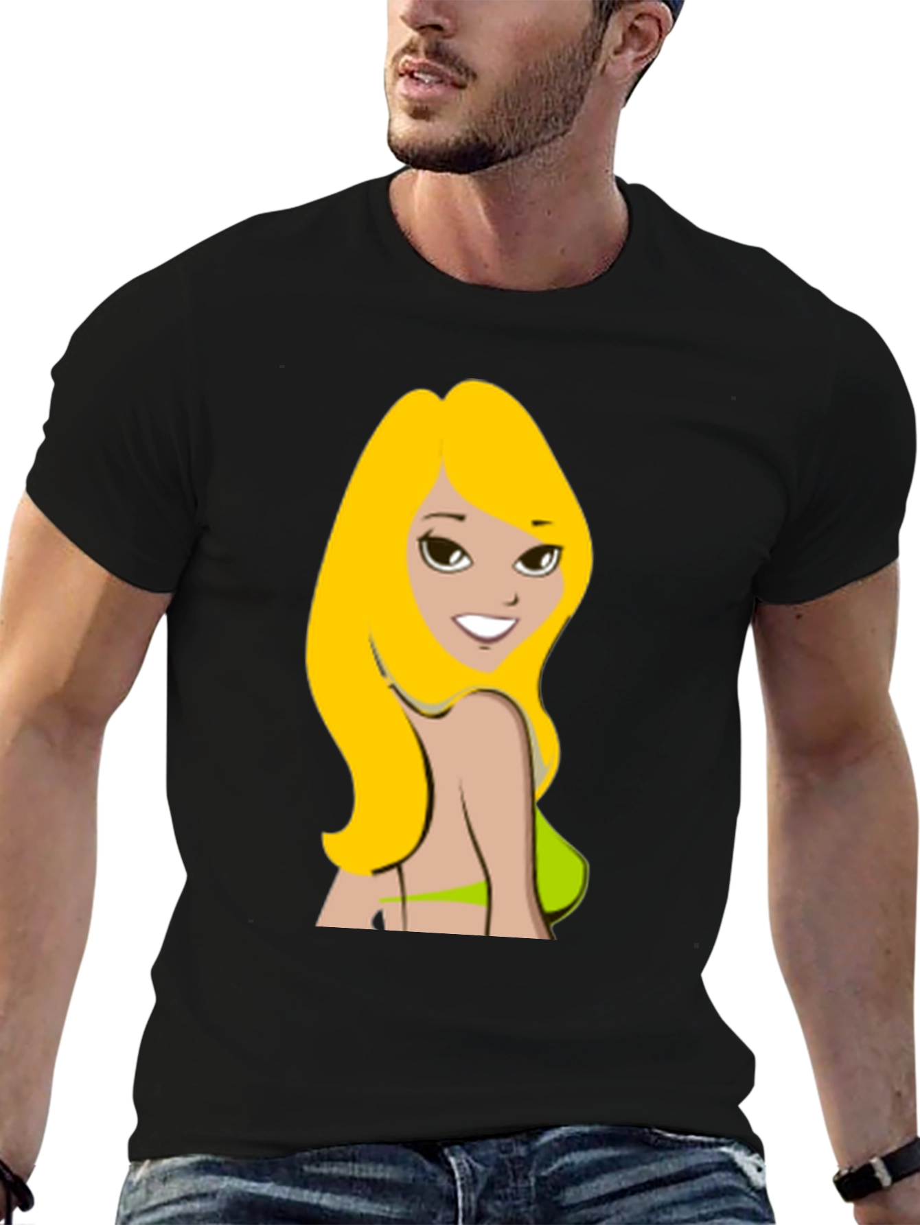 Cartoon Woman Graphic Black T-Shirt