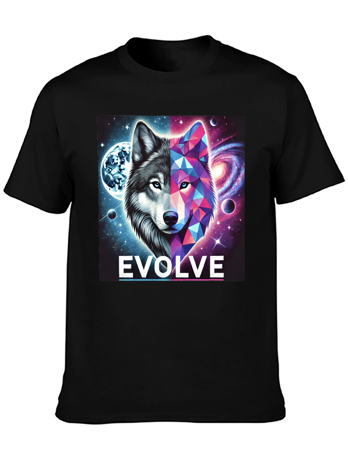 Evolve Wolf Galaxy Graphic Tee - Stylish Unisex T-Shirt