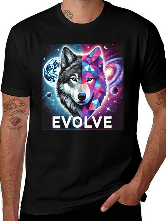 Evolve Wolf Galaxy Graphic Tee - Stylish Unisex T-Shirt