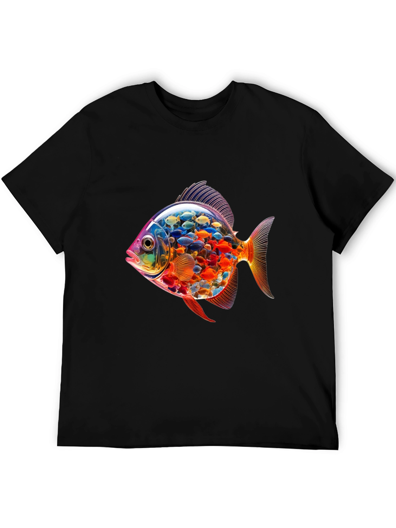 Vibrant Fish Graphic Black T-Shirt
