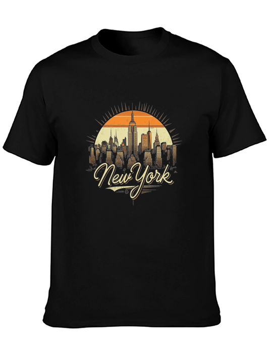 New York City Skyline Graphic Tee - Black Cotton Shirt