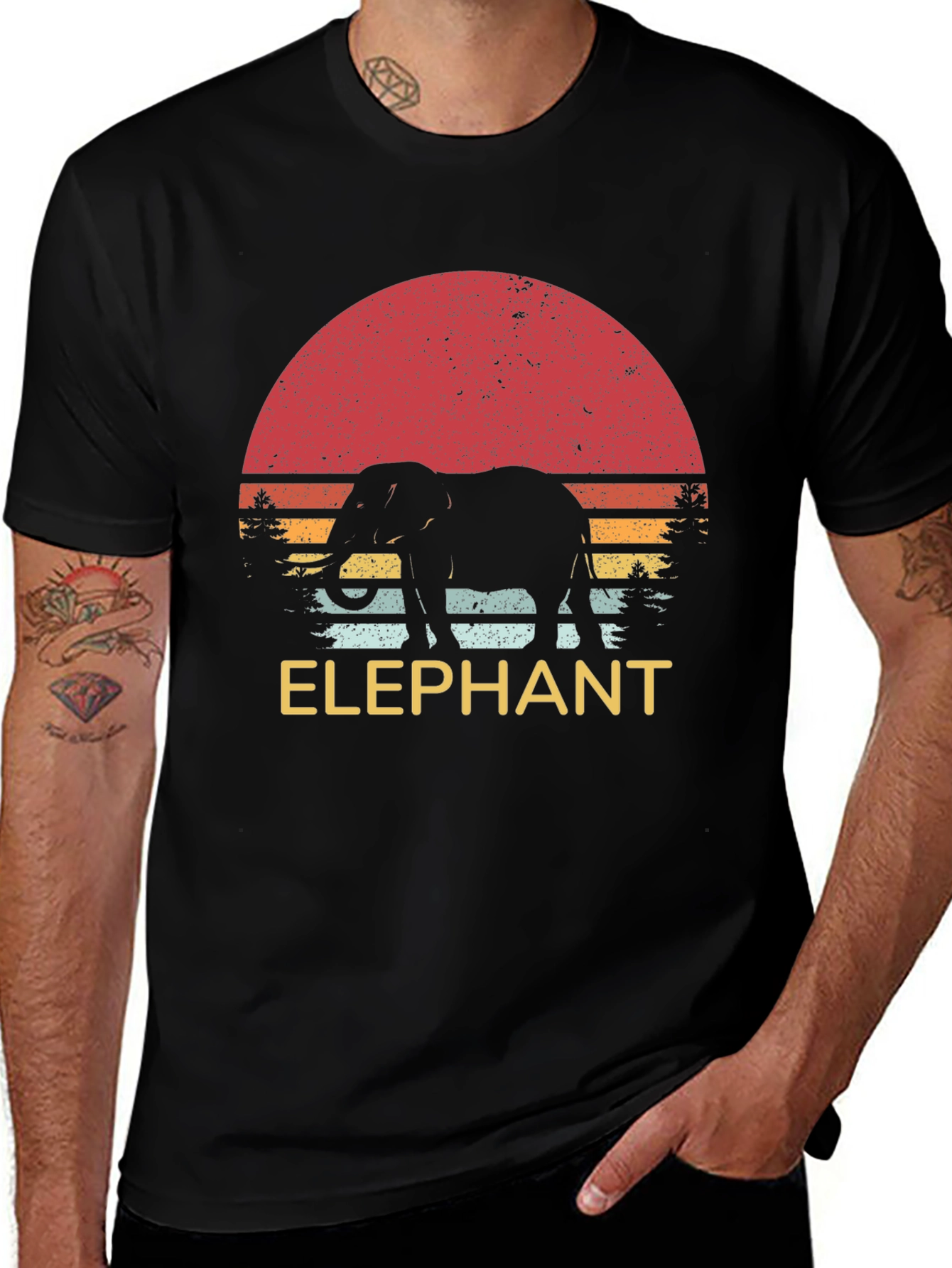 Retro Elephant Sunset Graphic Tee - Unisex