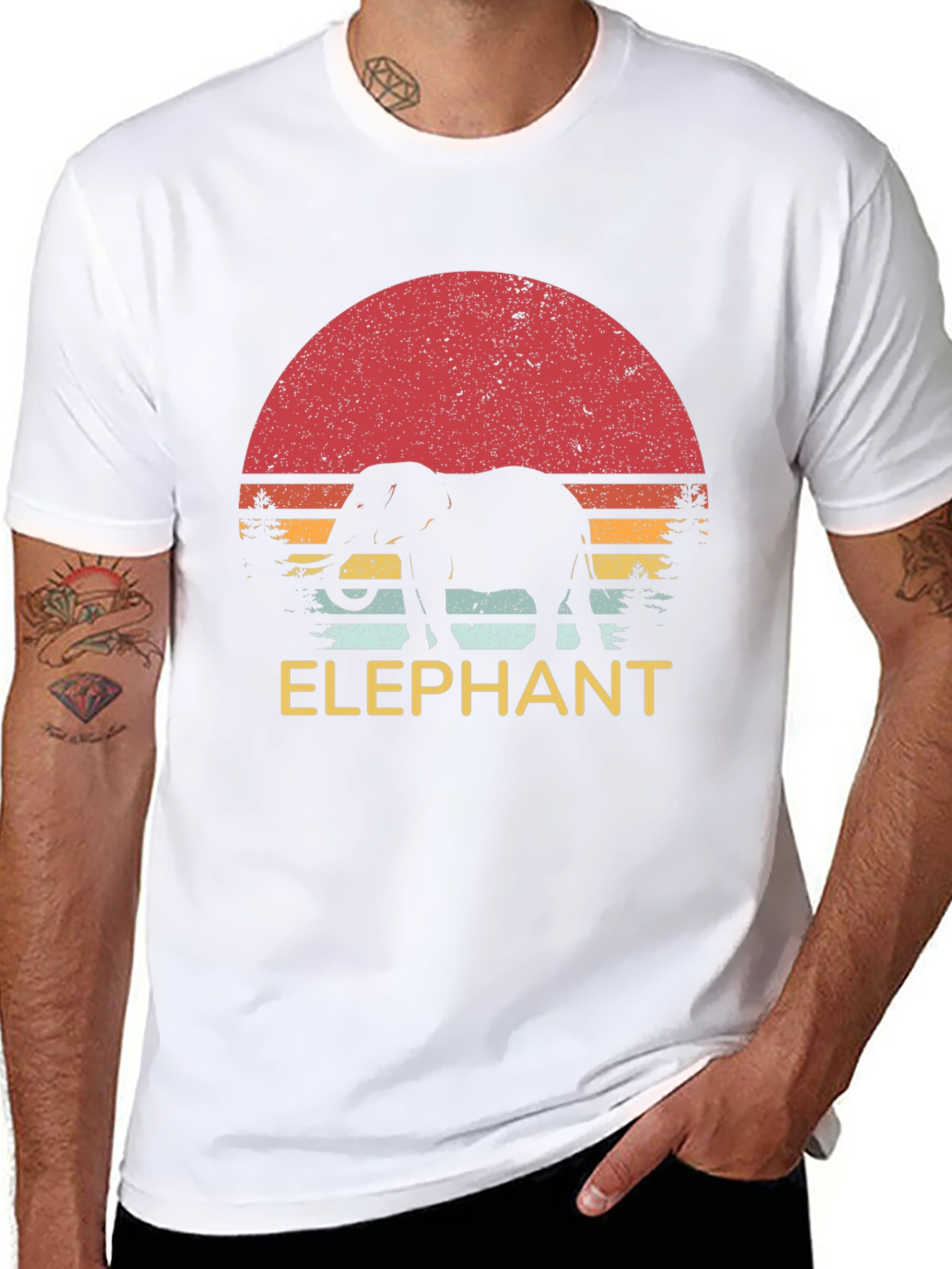 Retro Elephant Sunset Graphic Tee - Unisex