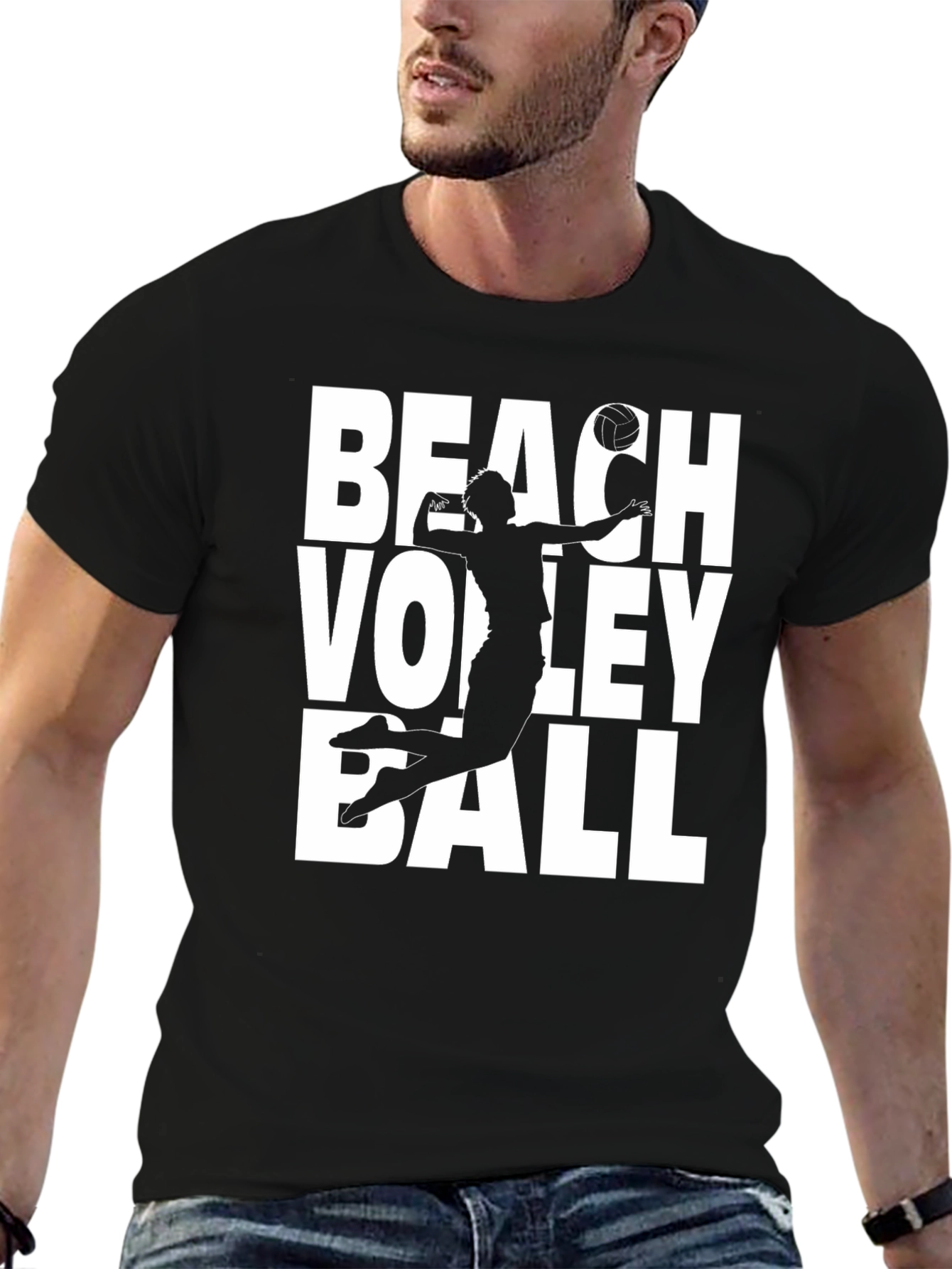 Beach Volleyball Graphic T-Shirt - Black