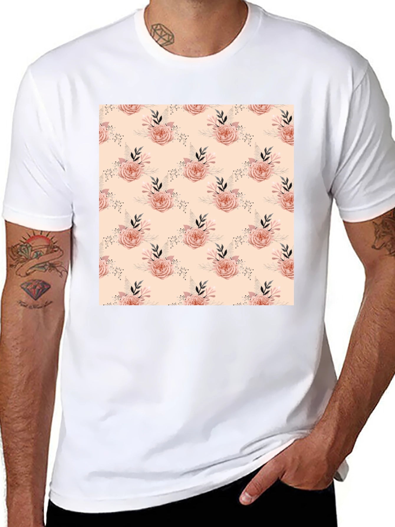 Floral Pattern Black T-Shirt
