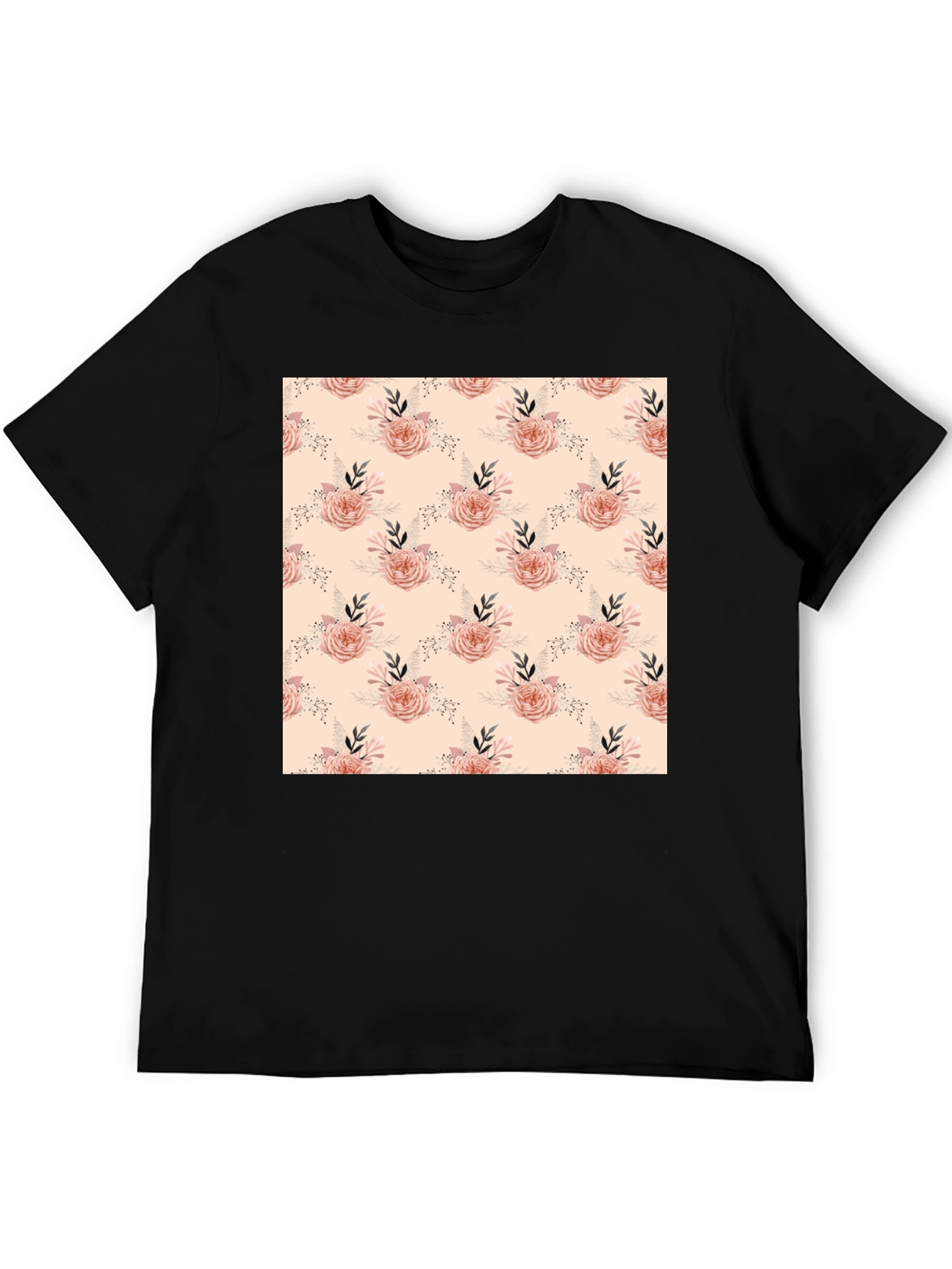 Floral Pattern Black T-Shirt