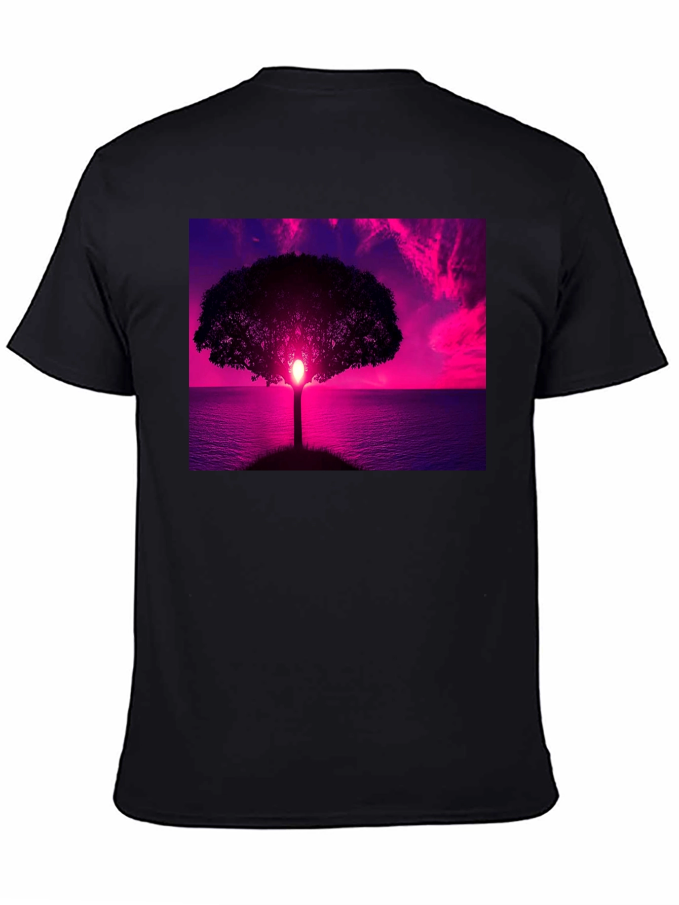 Sunset Tree Graphic Tee - Black Cotton Comfort