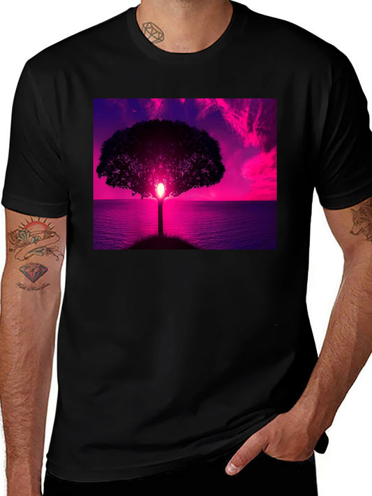 Sunset Tree Graphic Tee - Black Cotton Comfort
