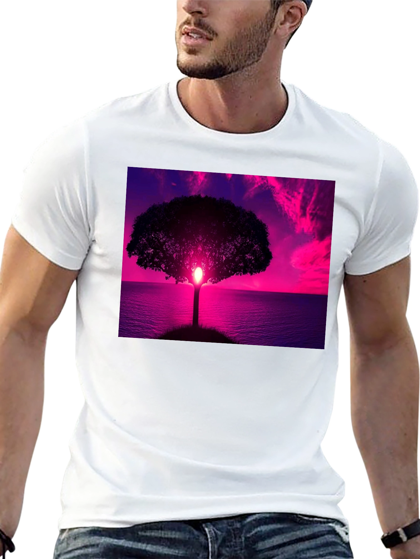 Sunset Tree Graphic Tee - Black Cotton Comfort