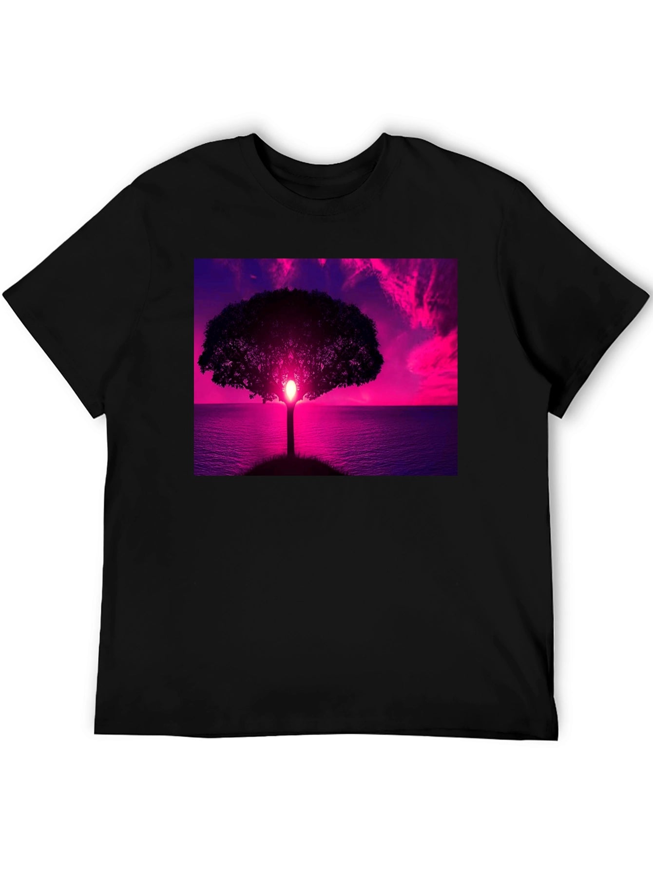 Sunset Tree Graphic Tee - Black Cotton Comfort