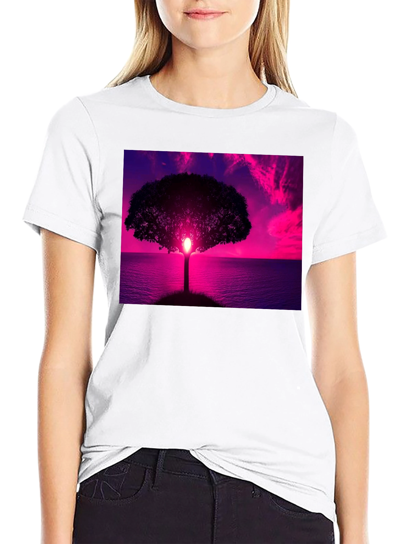 Sunset Tree Graphic Tee - Black Cotton Comfort