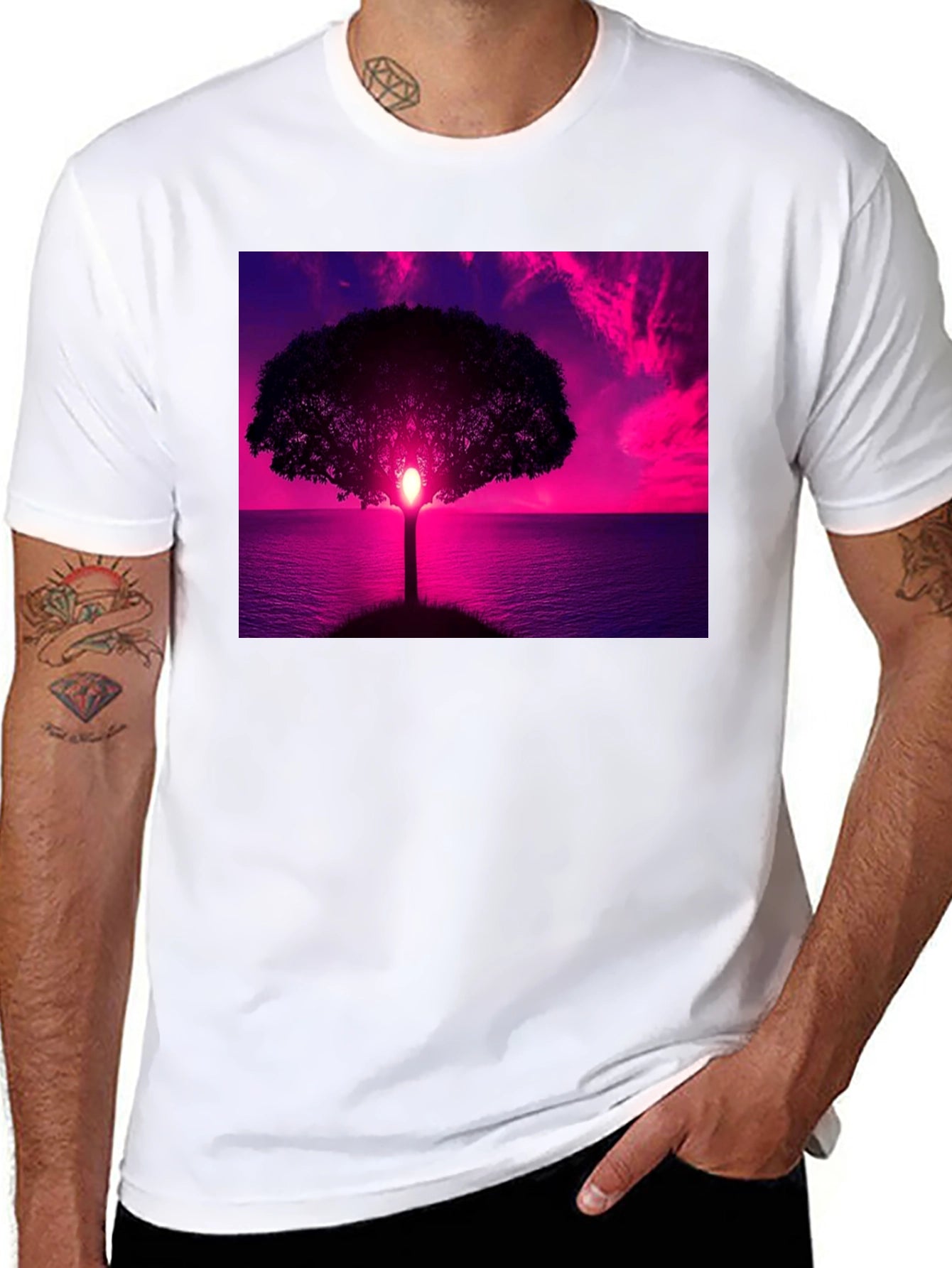 Sunset Tree Graphic Tee - Black Cotton Comfort