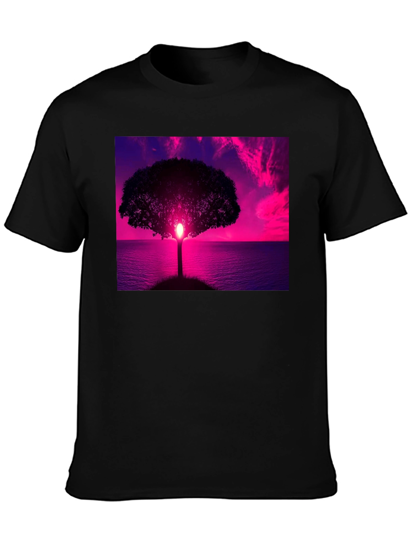Sunset Tree Graphic Tee - Black Cotton Comfort