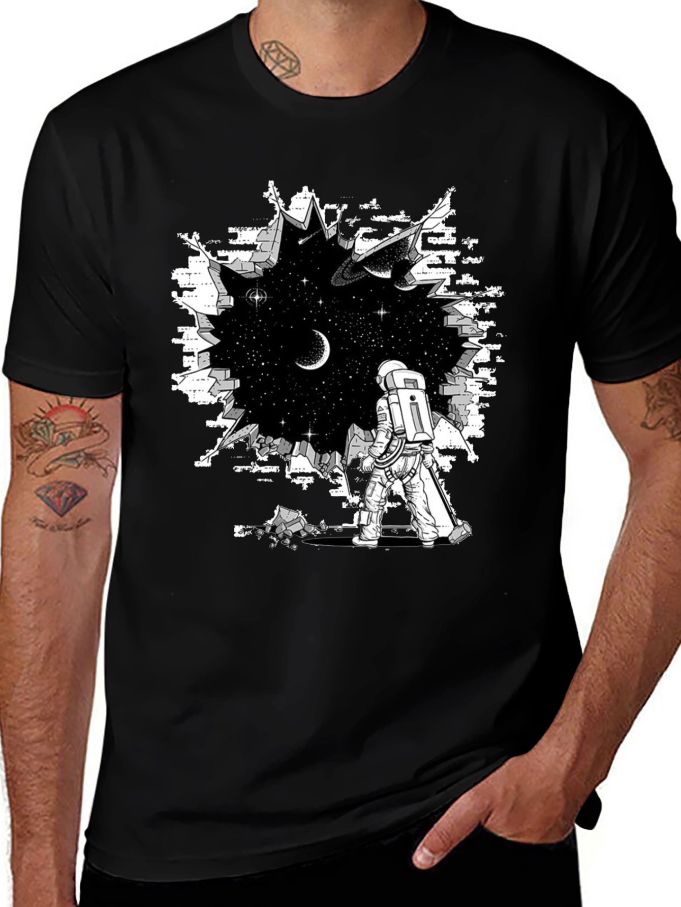 Astronaut Through Brick Wall T-Shirt