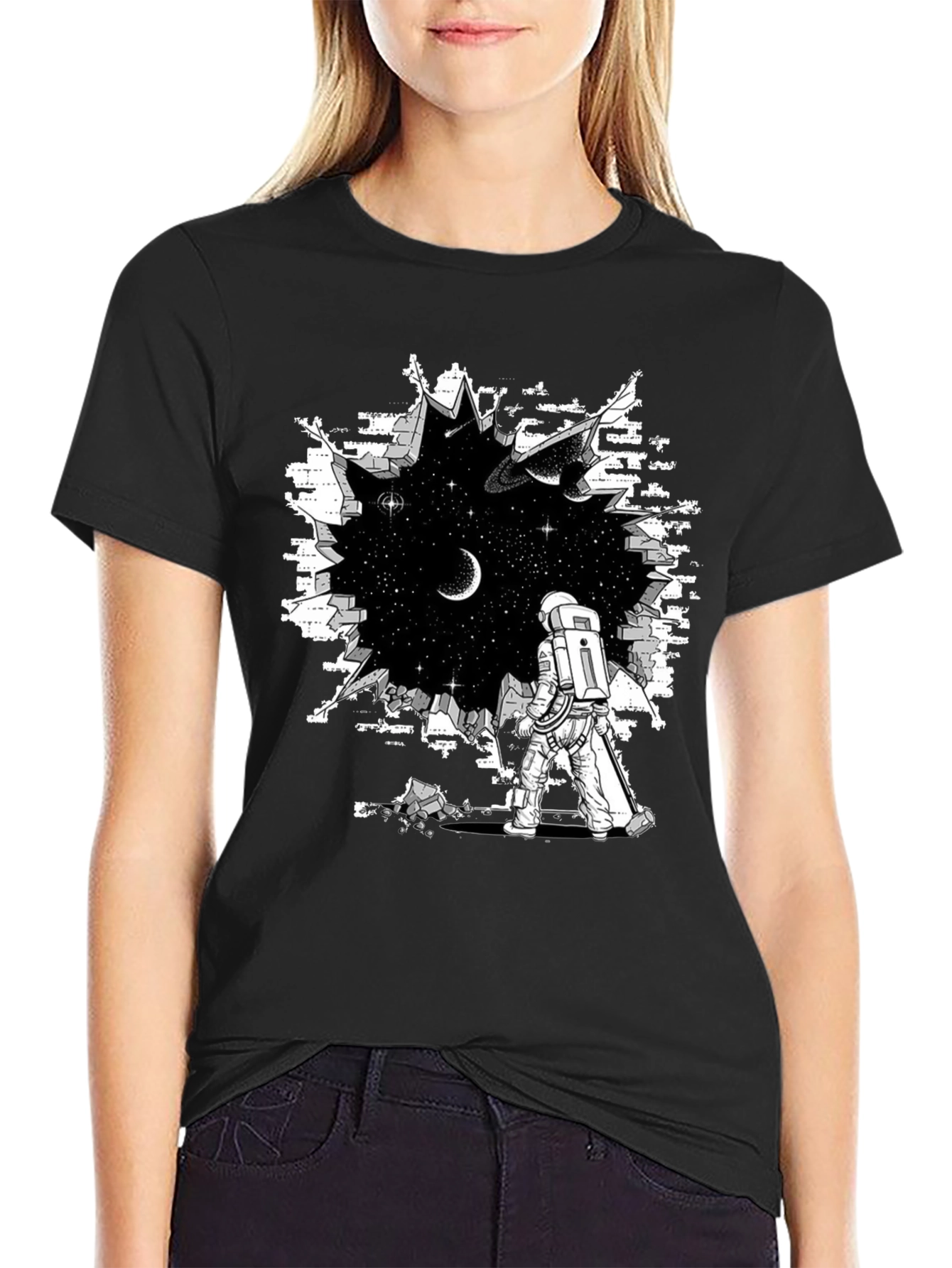 Astronaut Through Brick Wall T-Shirt