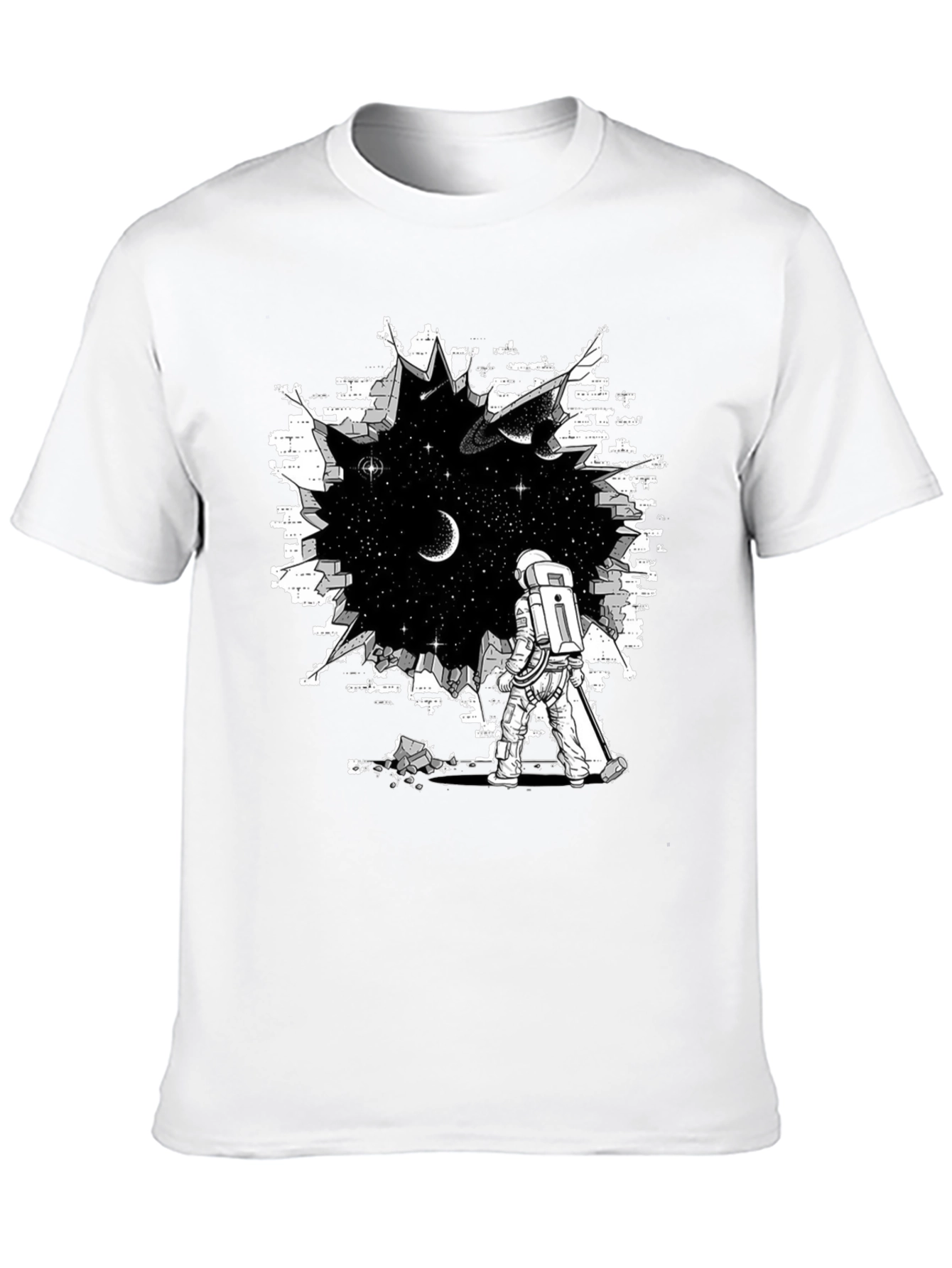 Astronaut Through Brick Wall T-Shirt