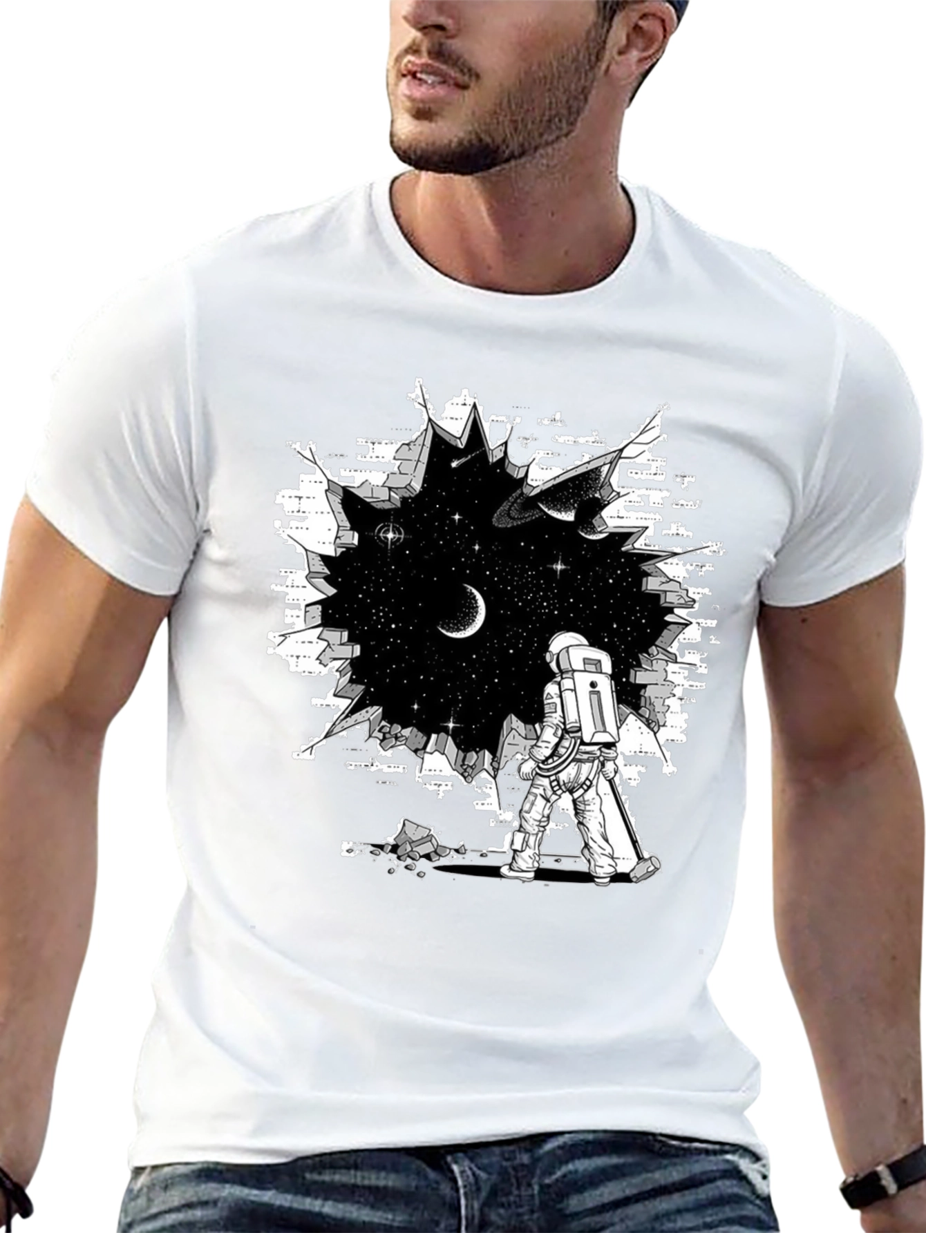 Astronaut Through Brick Wall T-Shirt