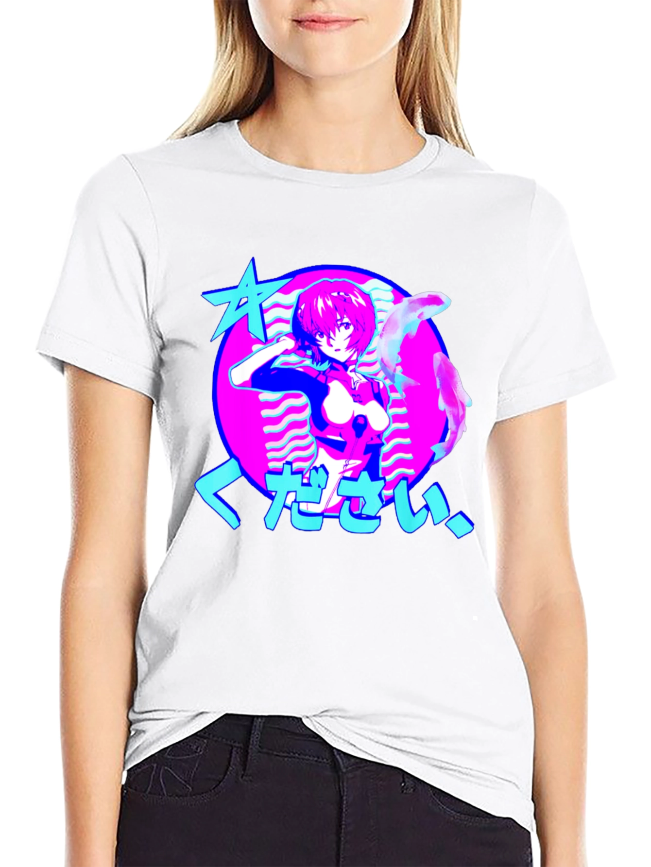 Anime Girl Graphic Tee - Retro Vaporwave Design