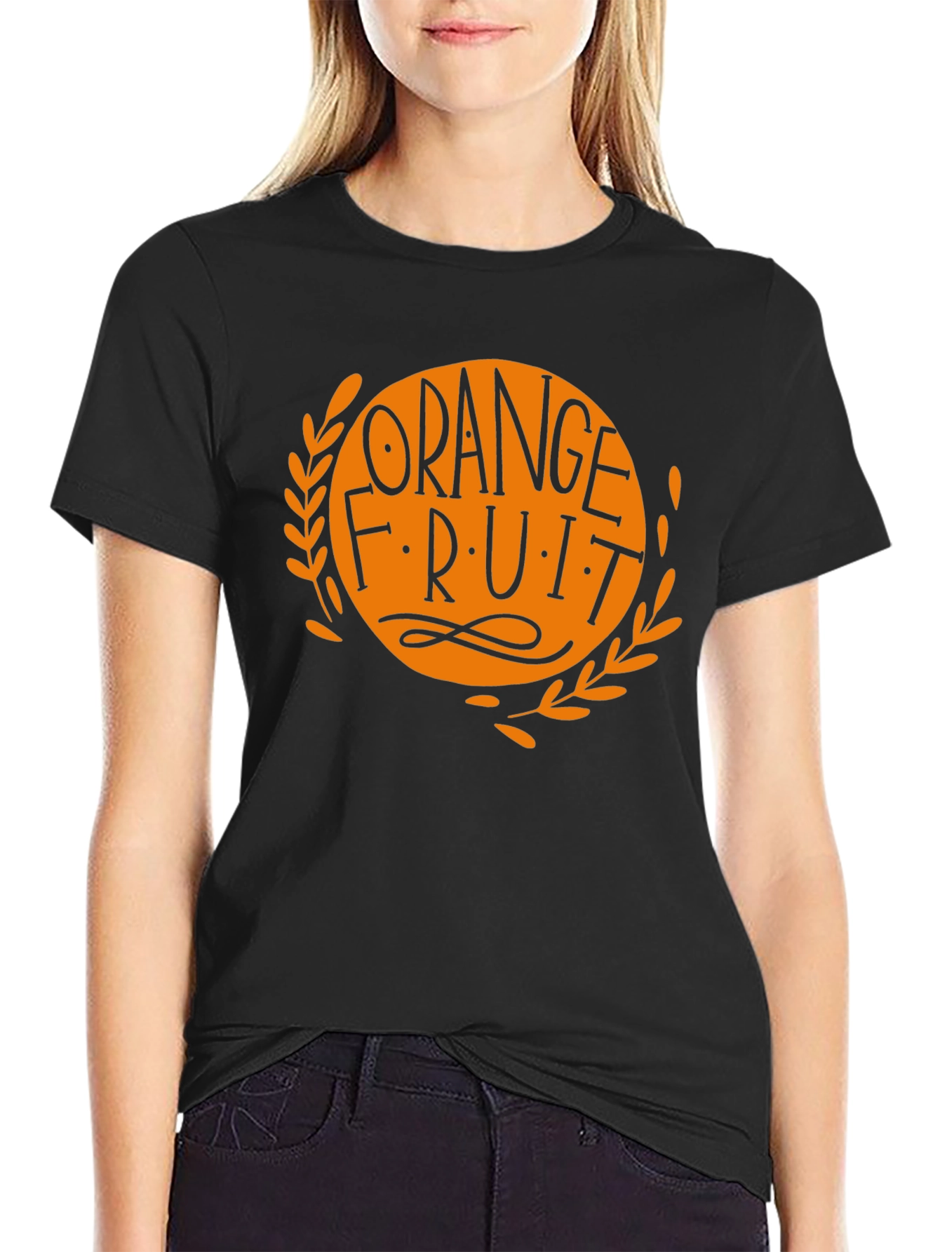 Orange Fruit Graphic Black T-Shirt