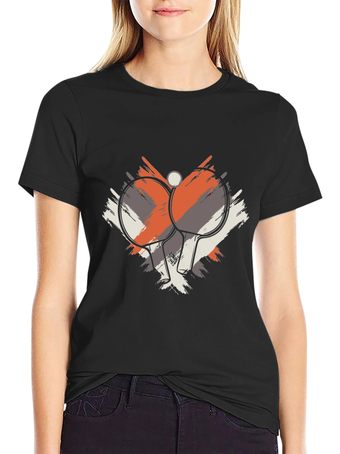 Table Tennis Graphic Tee - Black Cotton T-Shirt