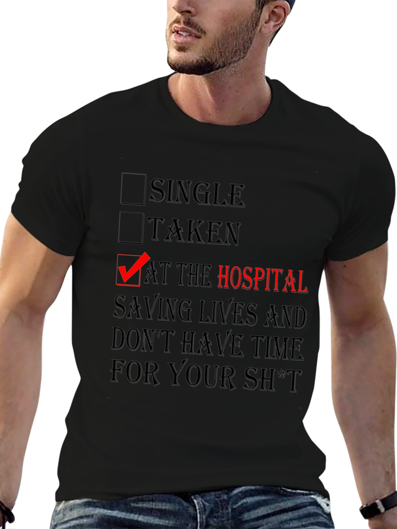 At The Hospital Saving Lives Black Graphic Tee