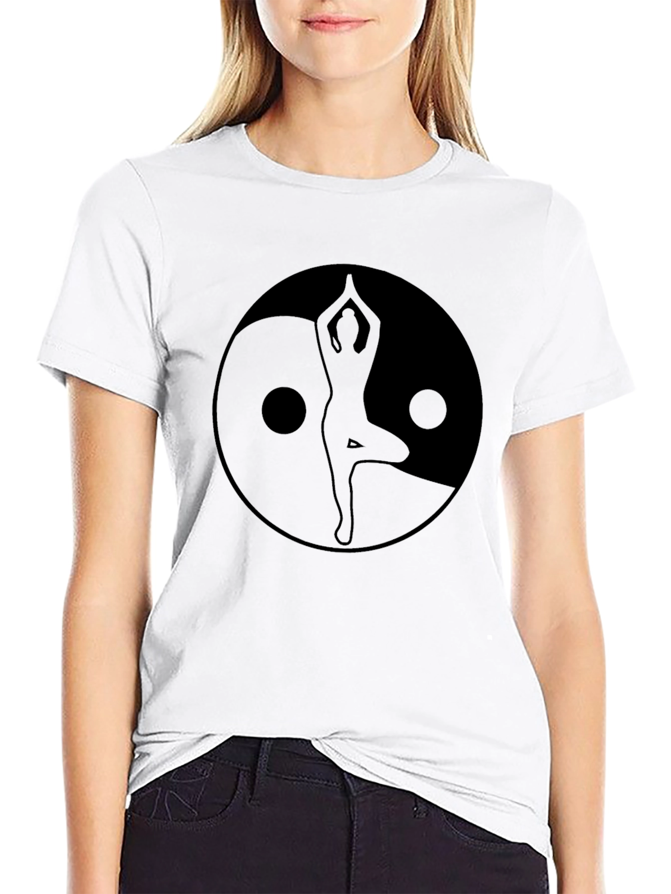Yin Yang Yoga Silhouette Graphic Tee - Black