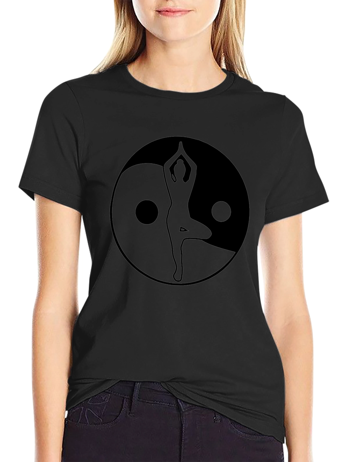 Yin Yang Yoga Silhouette Graphic Tee - Black