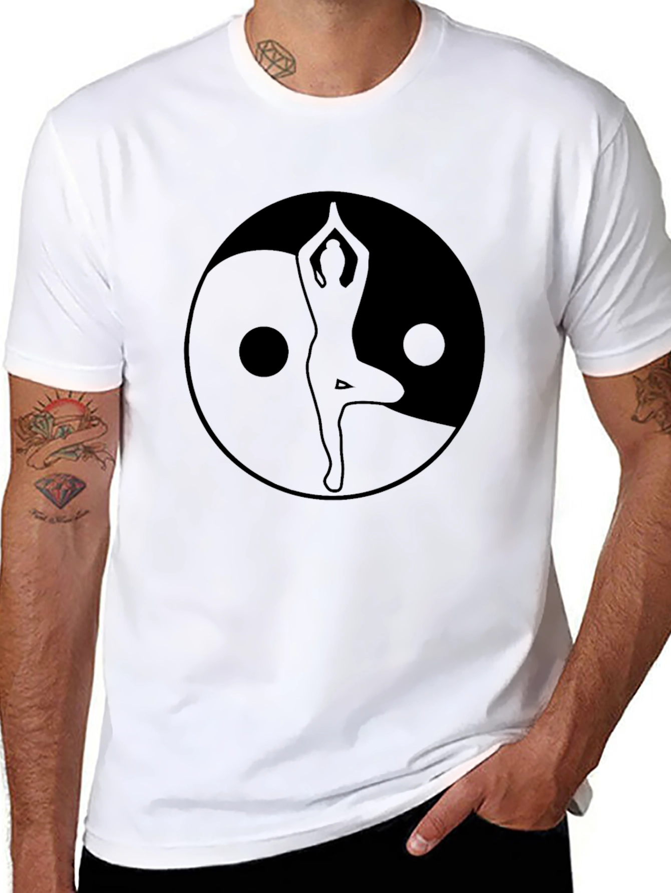 Yin Yang Yoga Silhouette Graphic Tee - Black