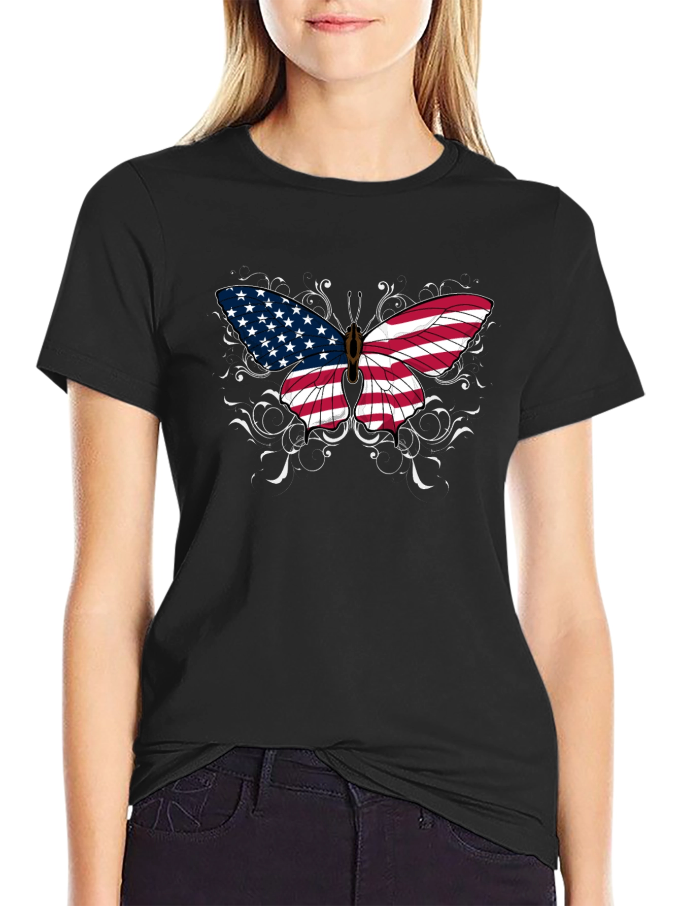 American Flag Butterfly Graphic T-Shirt