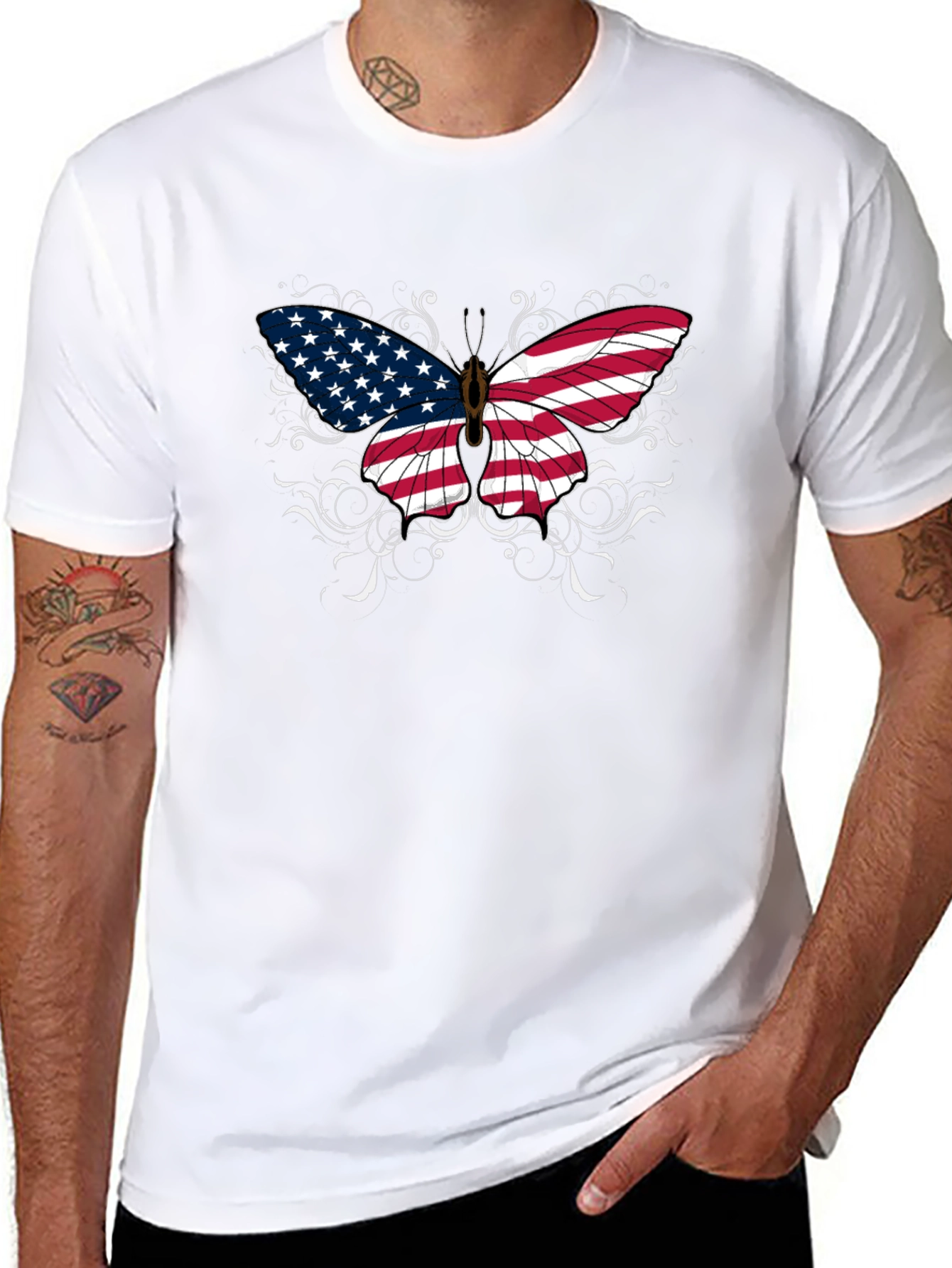 American Flag Butterfly Graphic T-Shirt