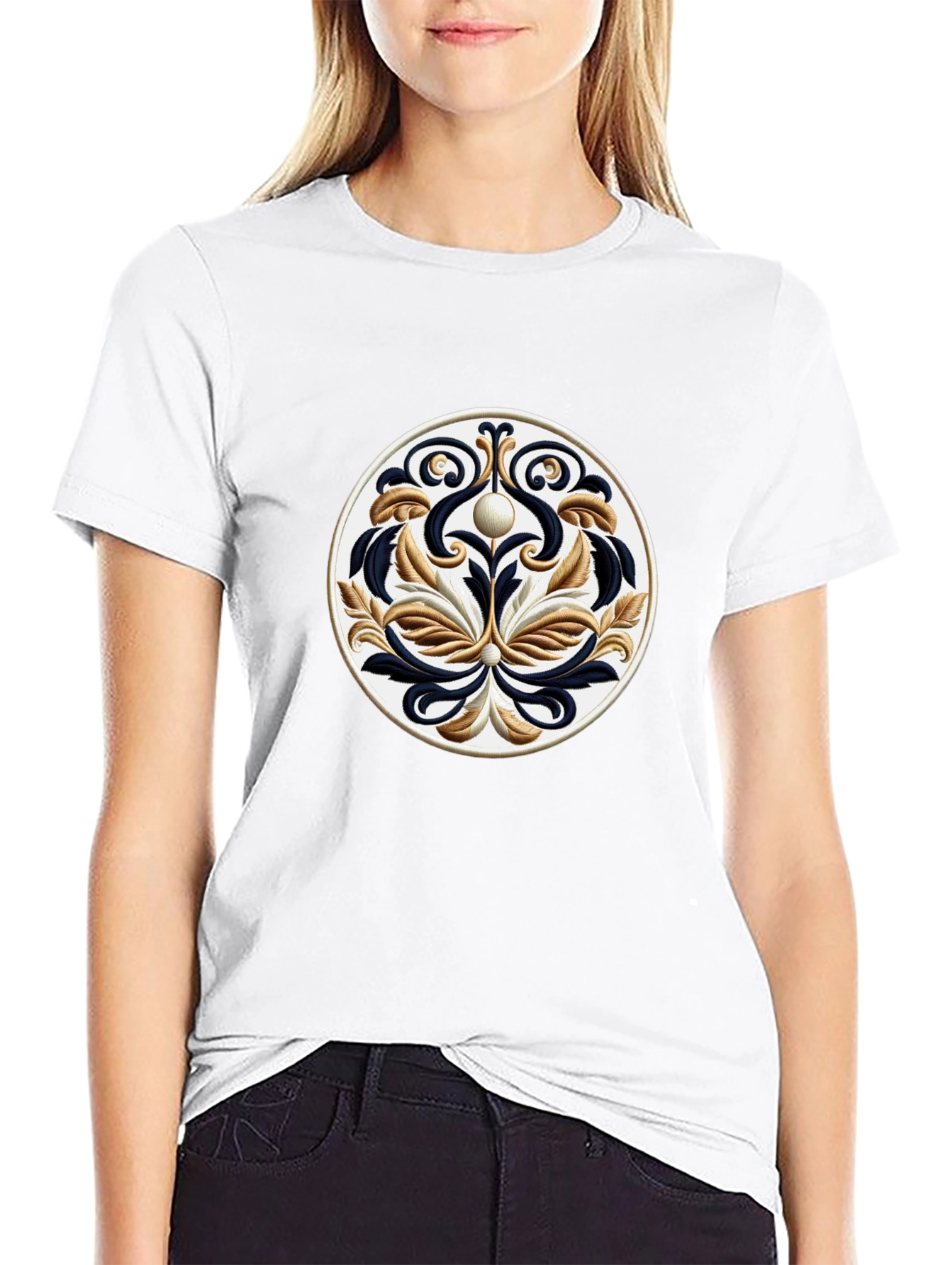 Black T-Shirt with Ornamental Circle Design