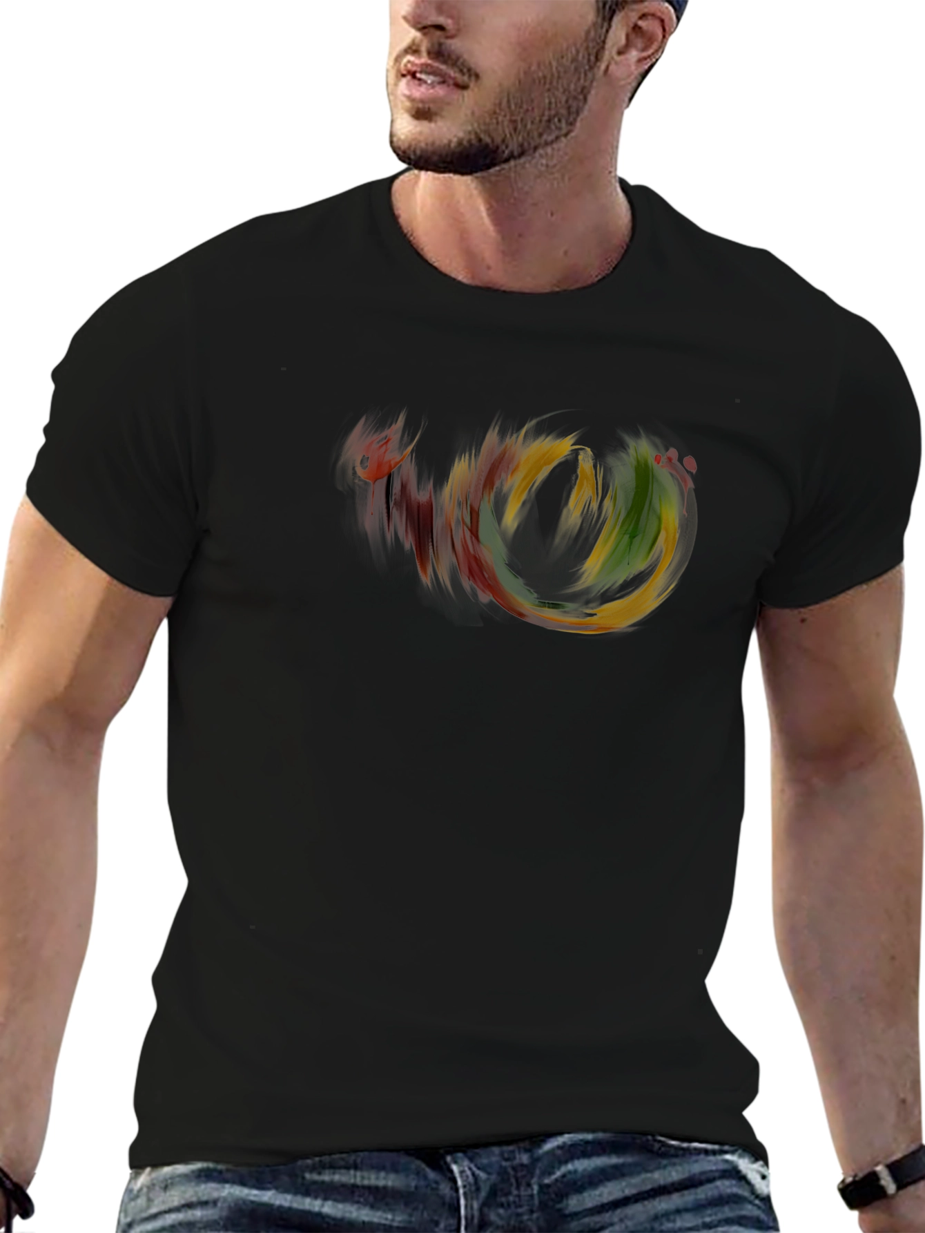 Abstract Swirl Graphic Black T-Shirt