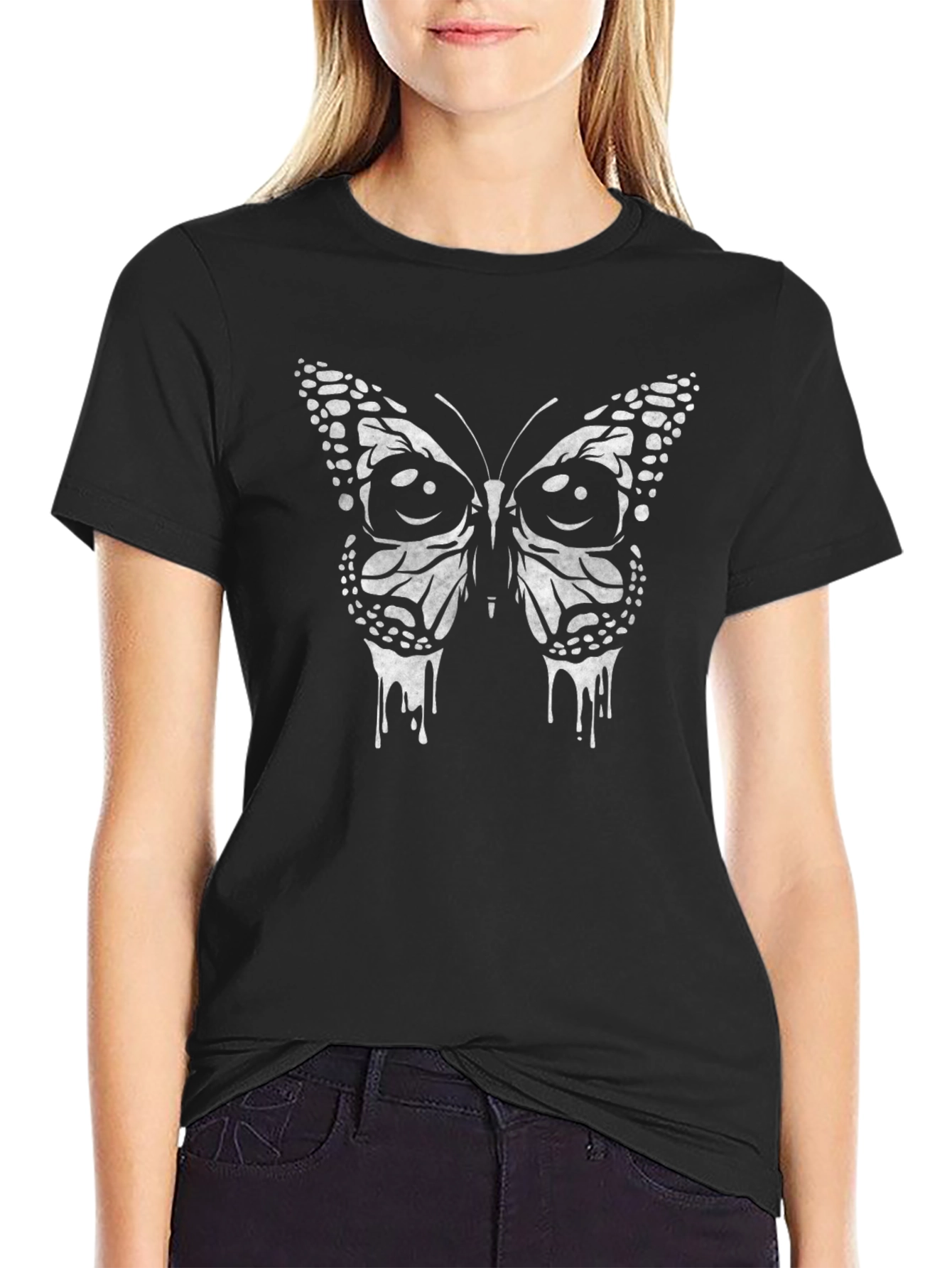 Butterfly Drip Graphic T-Shirt - Black