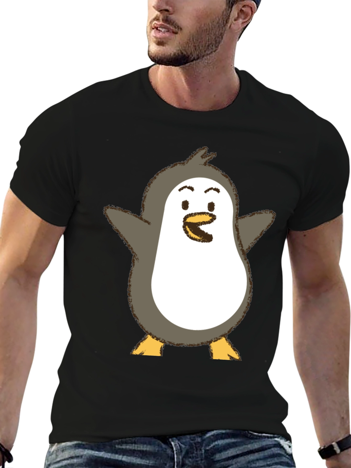 Cute Penguin Graphic Print Black T-Shirt