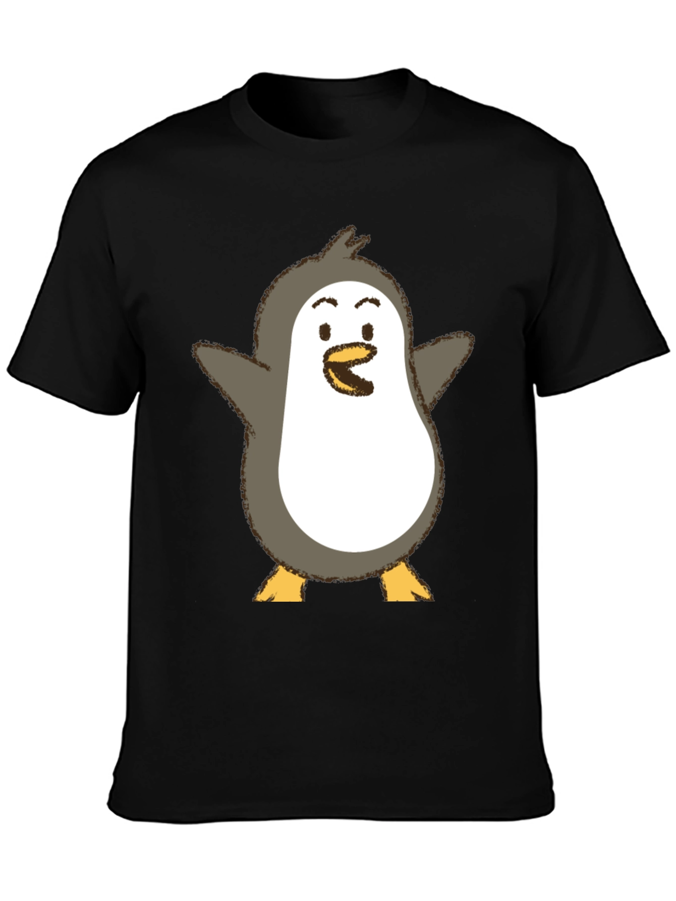 Cute Penguin Graphic Print Black T-Shirt