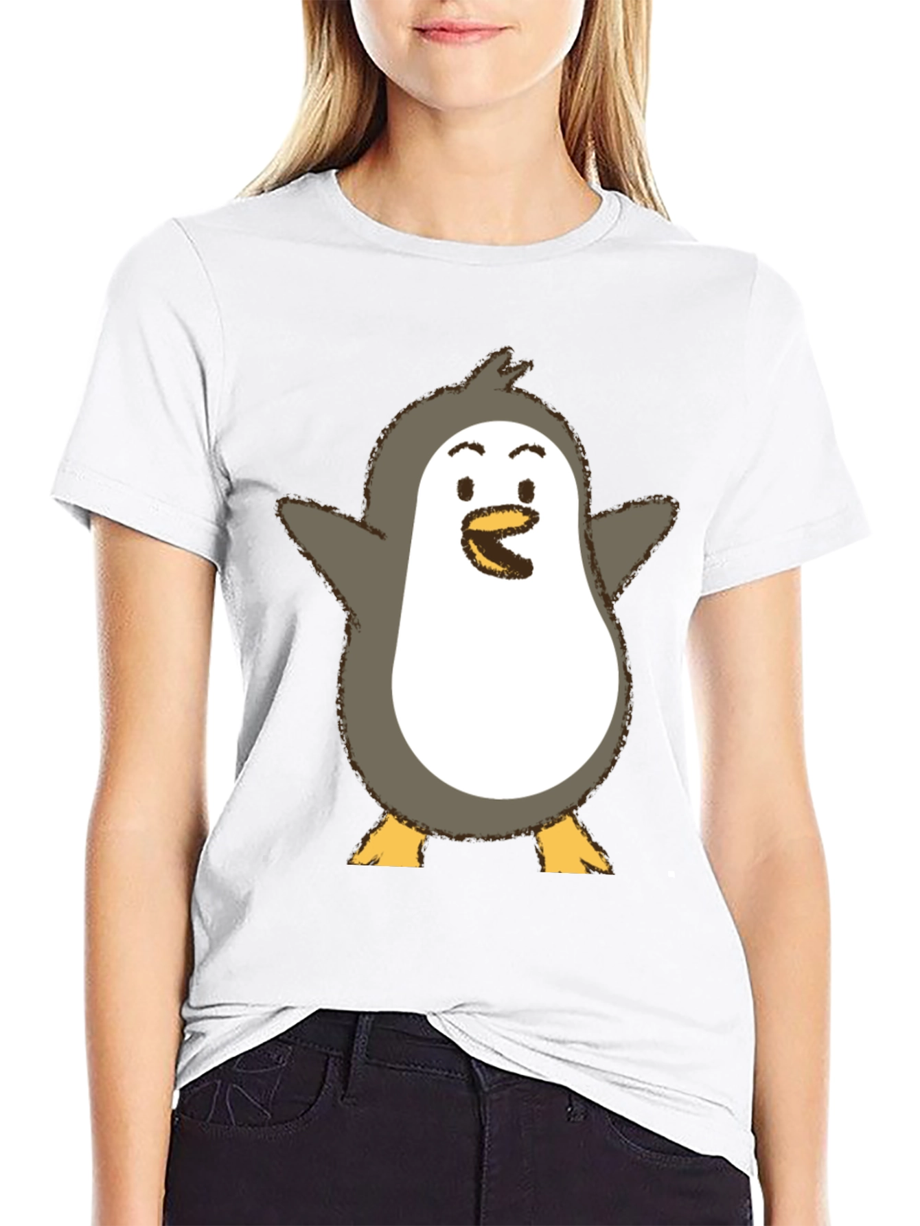 Cute Penguin Graphic Print Black T-Shirt