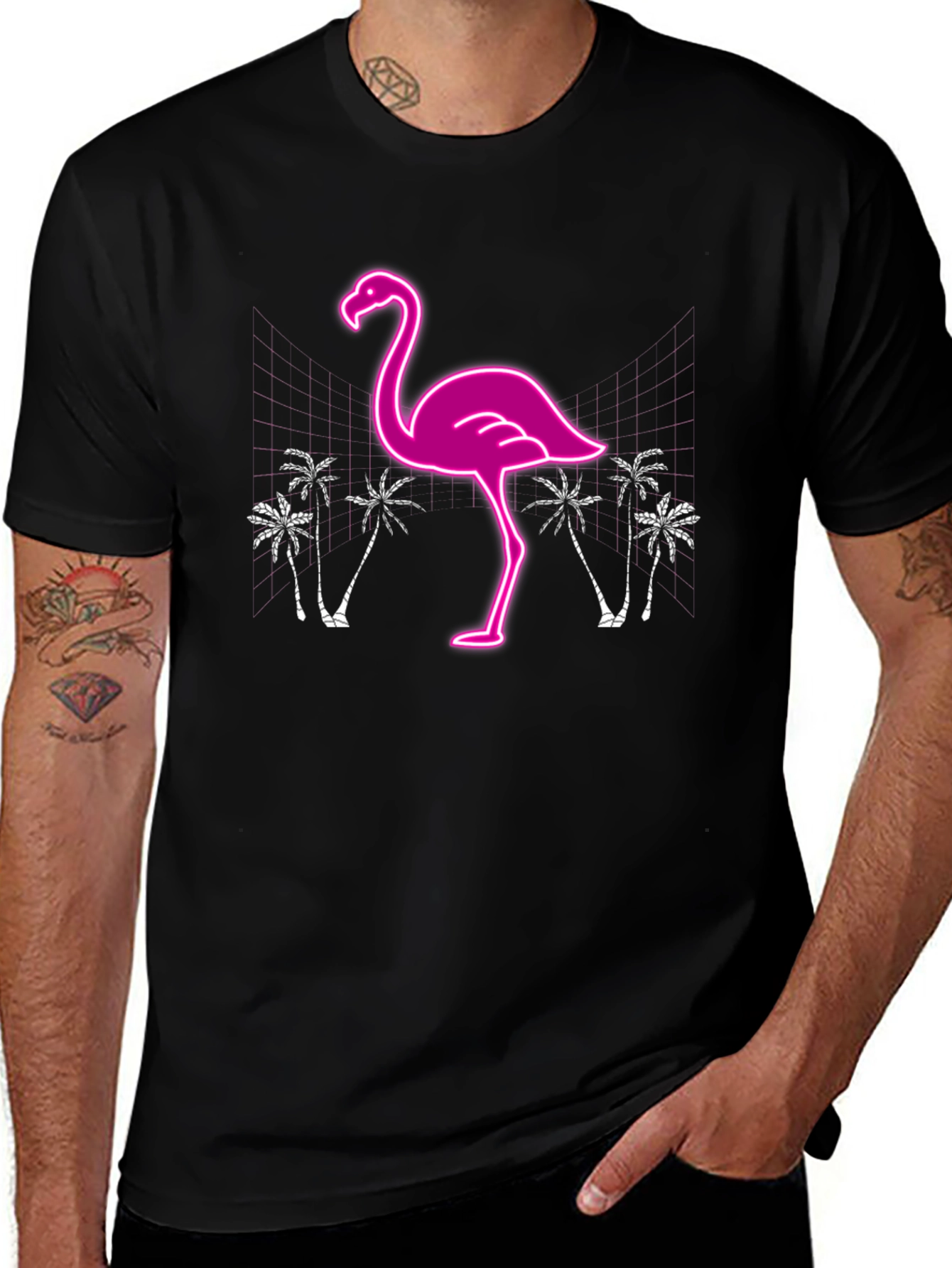 Neon Flamingo Graphic T-Shirt - Tropical Style